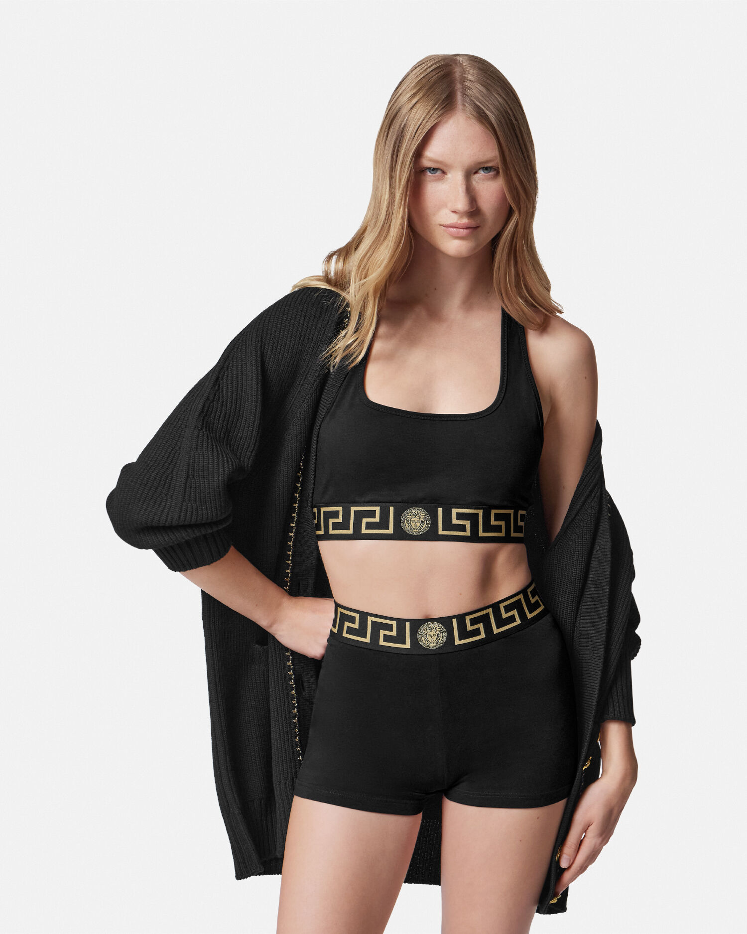 Cotton-Jersey Scoop Bralette Black | VERSACE US