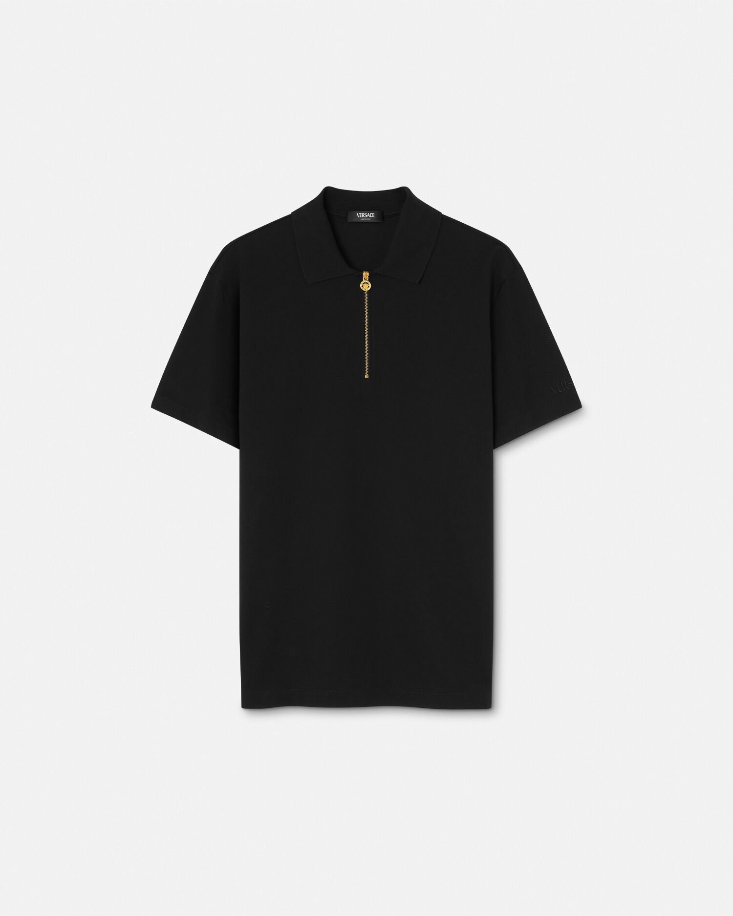 Embroidered Cotton-Piqué Half-Zip Polo | VERSACE