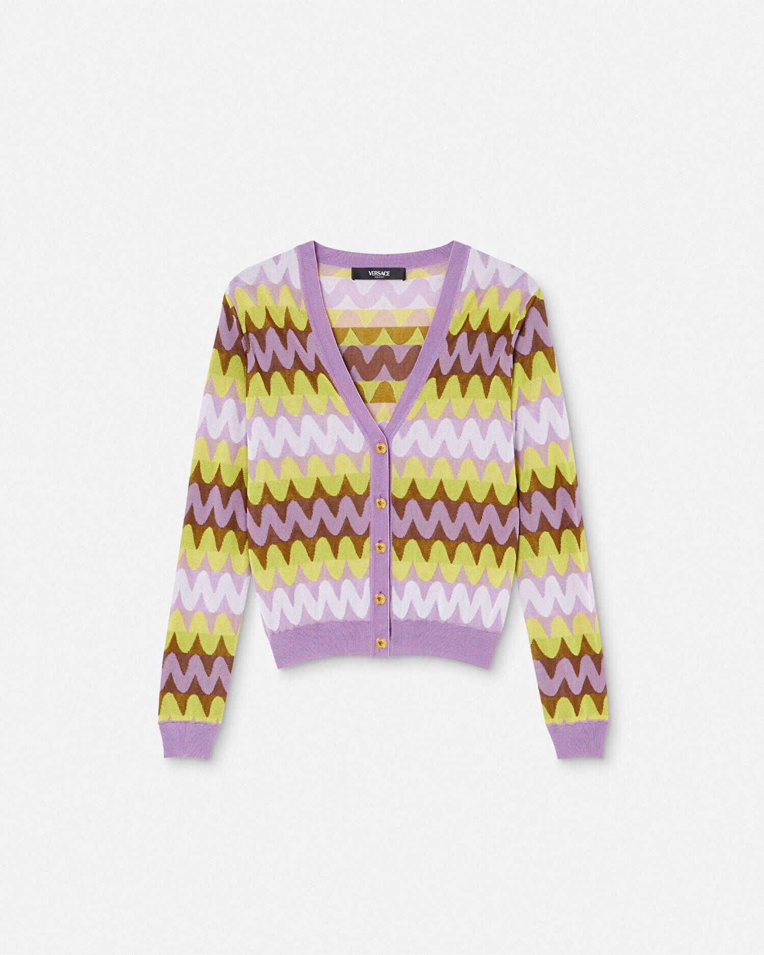 【公式】アクセサリーの激安通販 Wave Jacquard Knit Cardigan Purple,Multicolor | VERSACE トップス