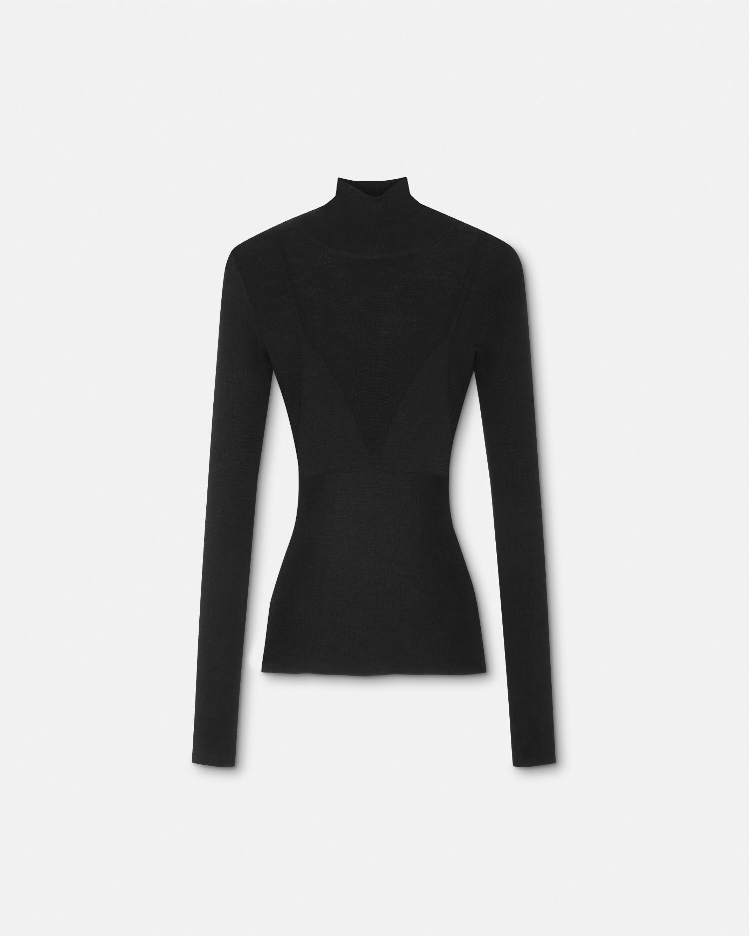 Wool Ribbed Knit Turtleneck Top Black | VERSACE US