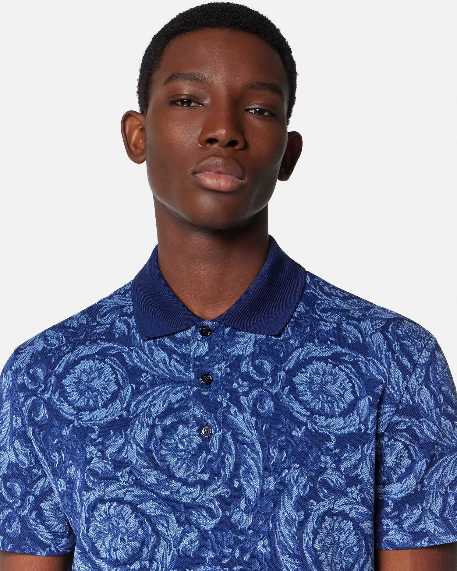 Jacquard Cotton Piqué Polo Blue | VERSACE US