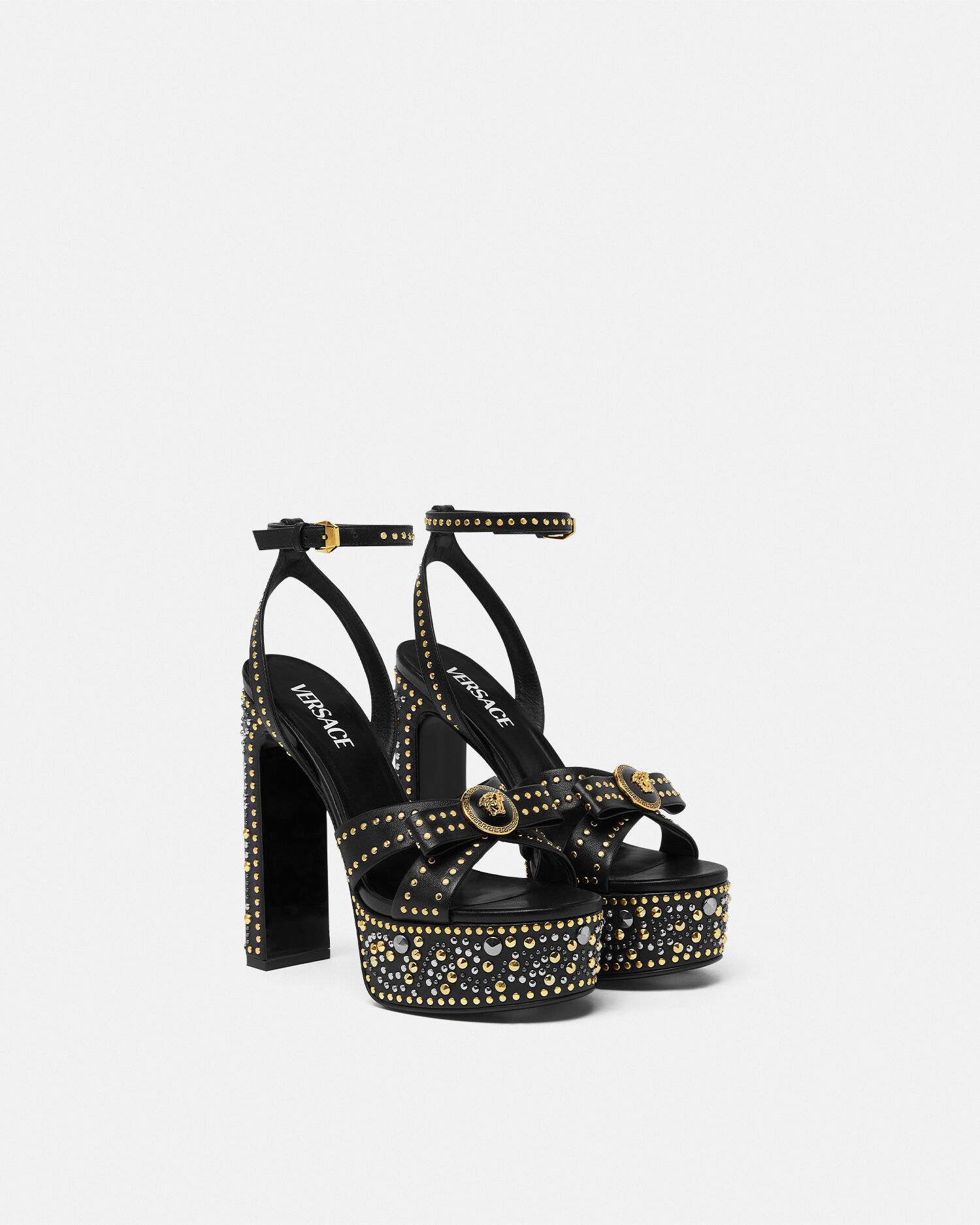 Studded Gianni Ribbon Sandals 140 mm | VERSACE US