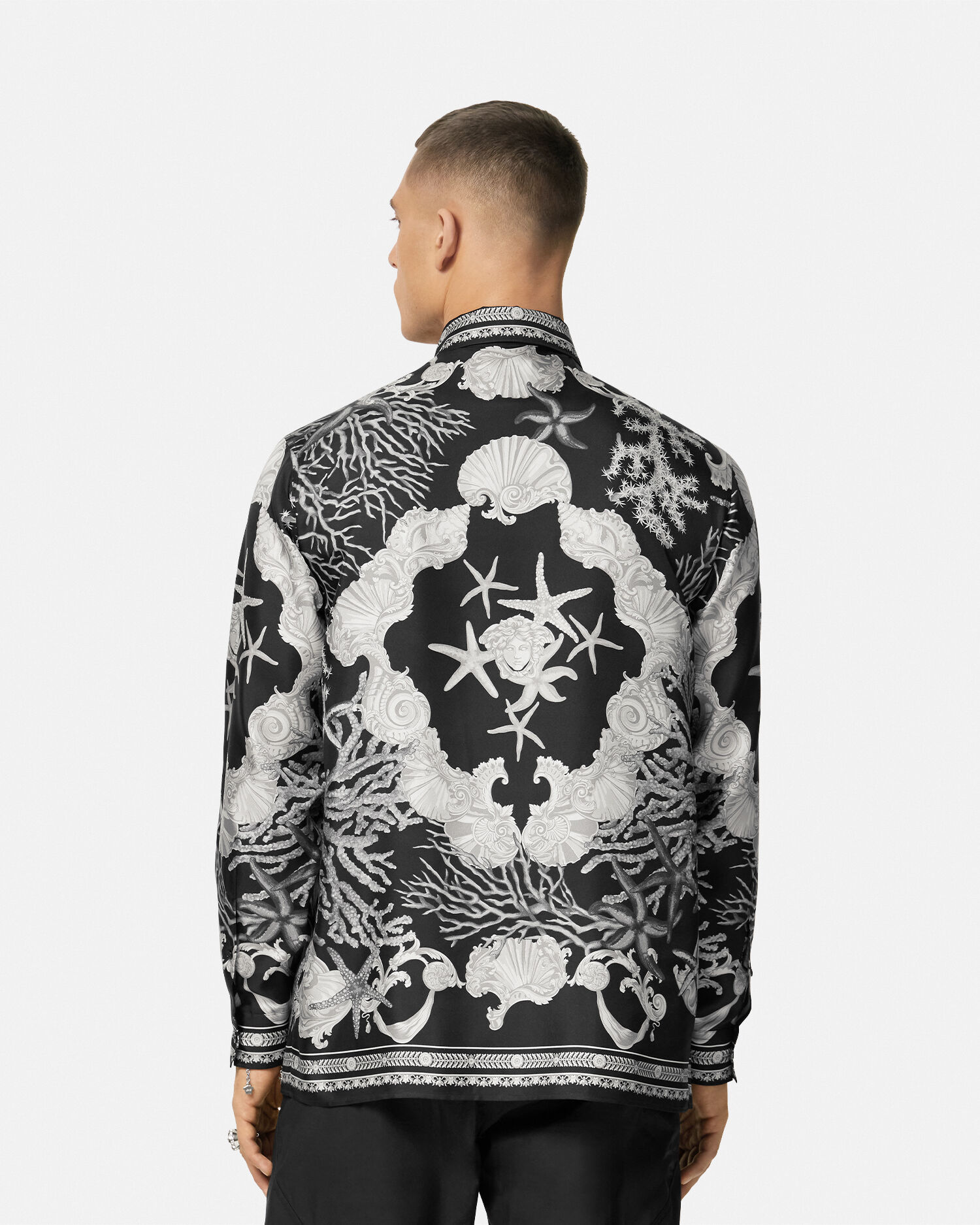 Camisa de seda Barocco Sea Negro Estampado VERSACE