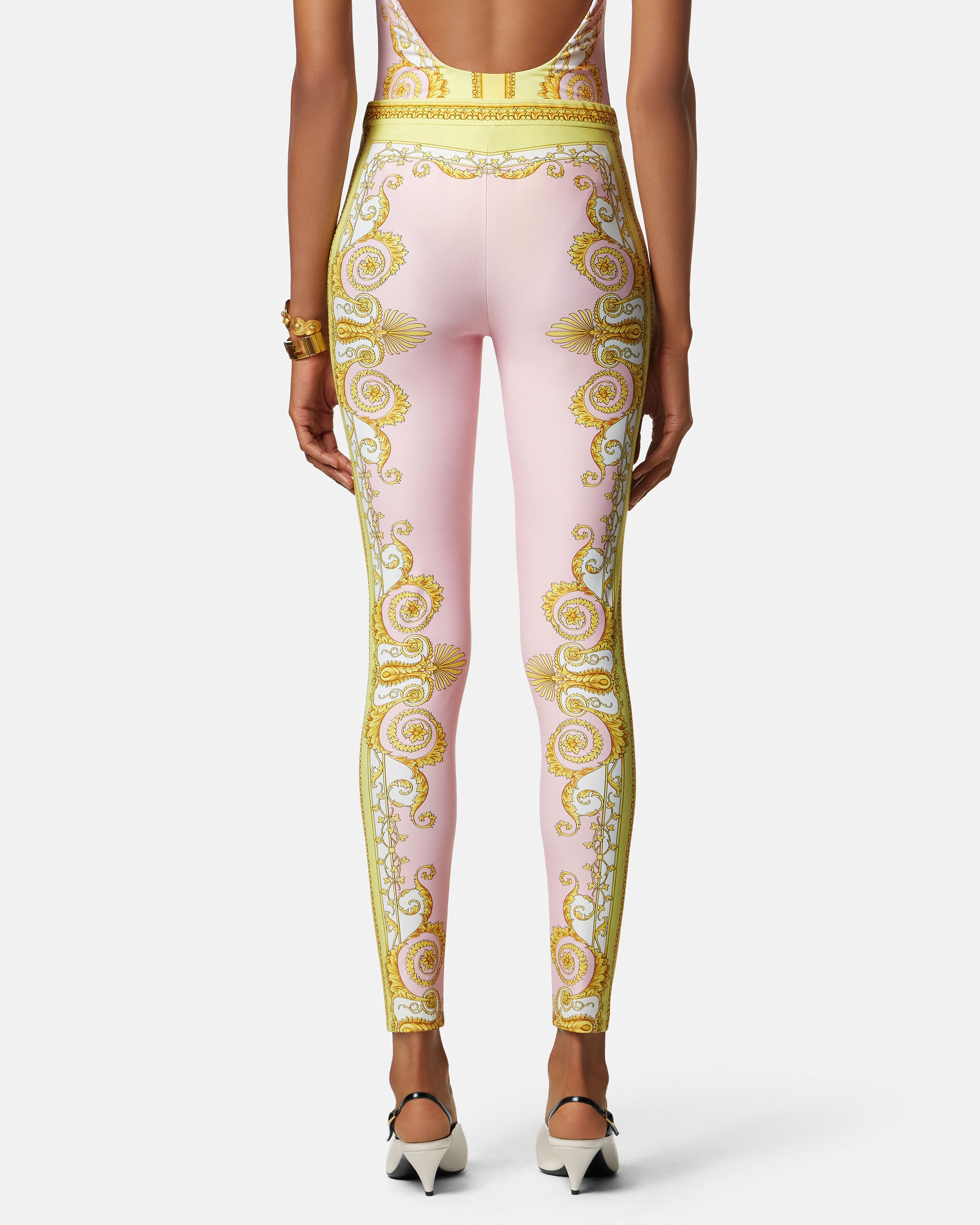 Printed Leggings Yellow,Pink | VERSACE CA