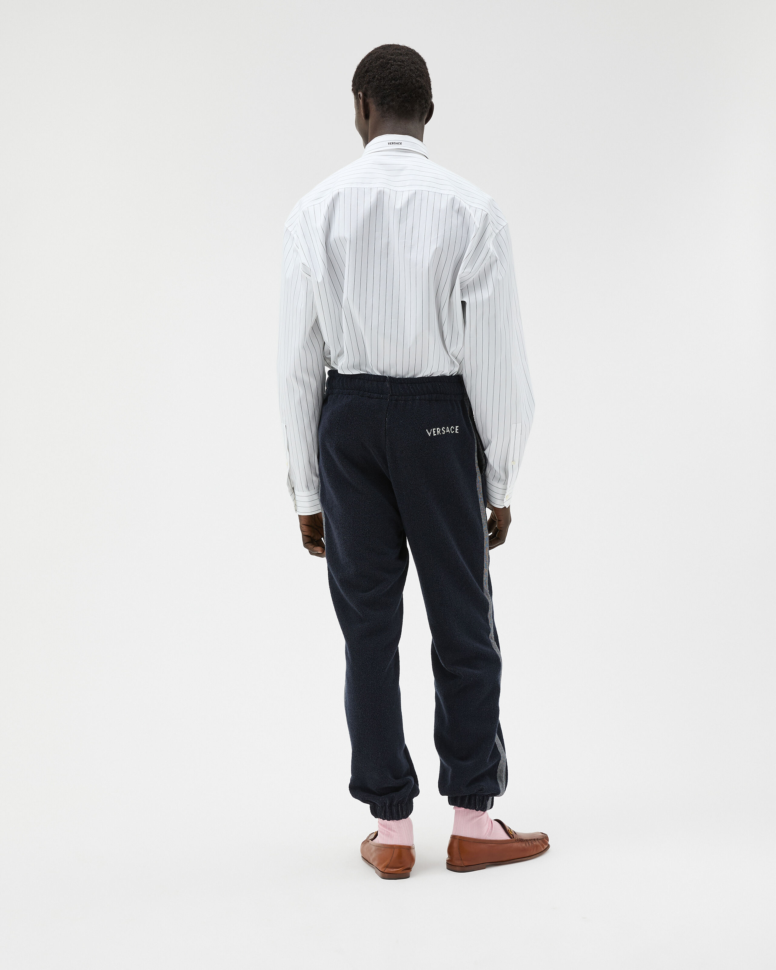 Cotton-Terry Jacquard Sweatpants Blue | VERSACE US