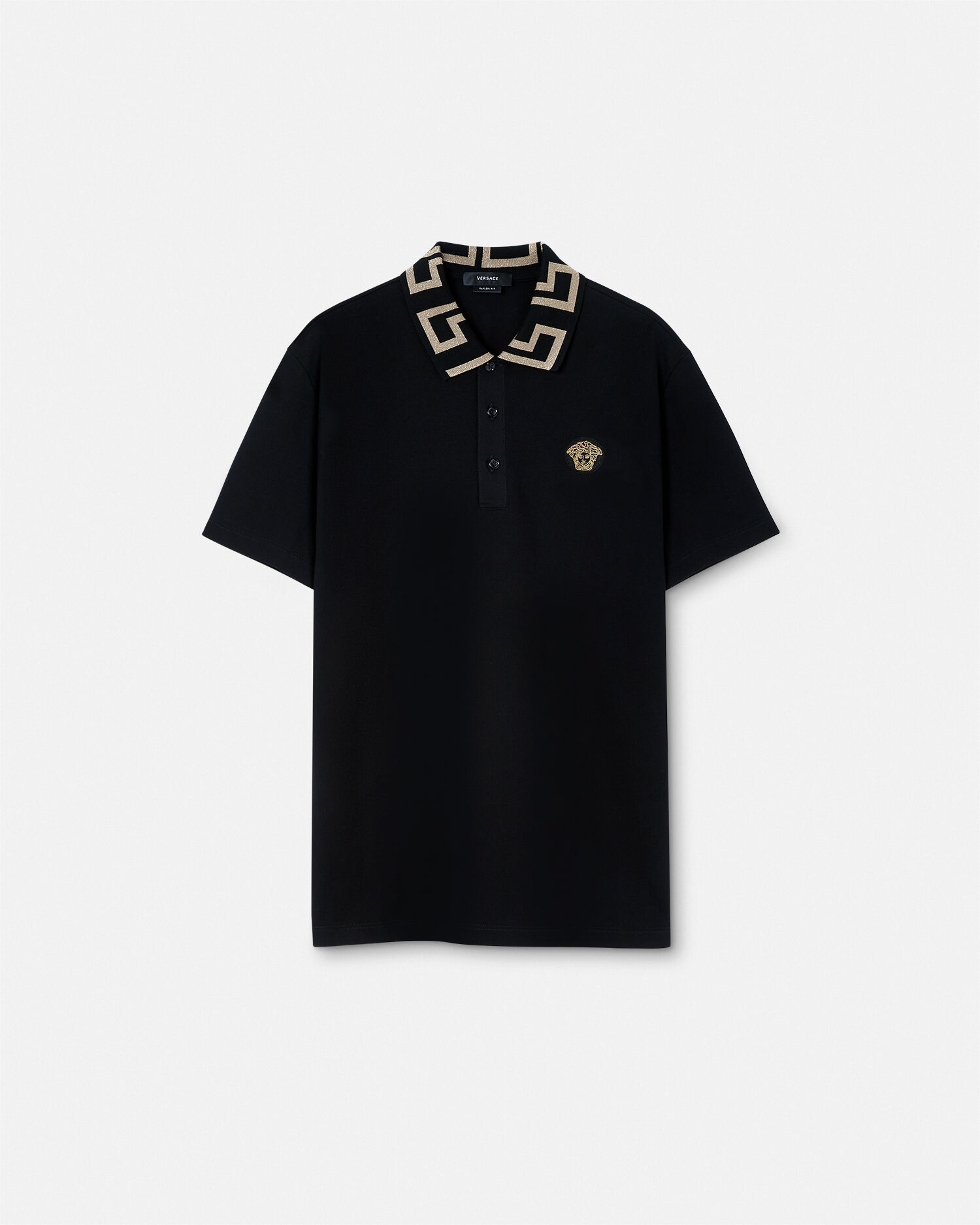 Embroidered Cotton Piqué Polo Black | VERSACE US