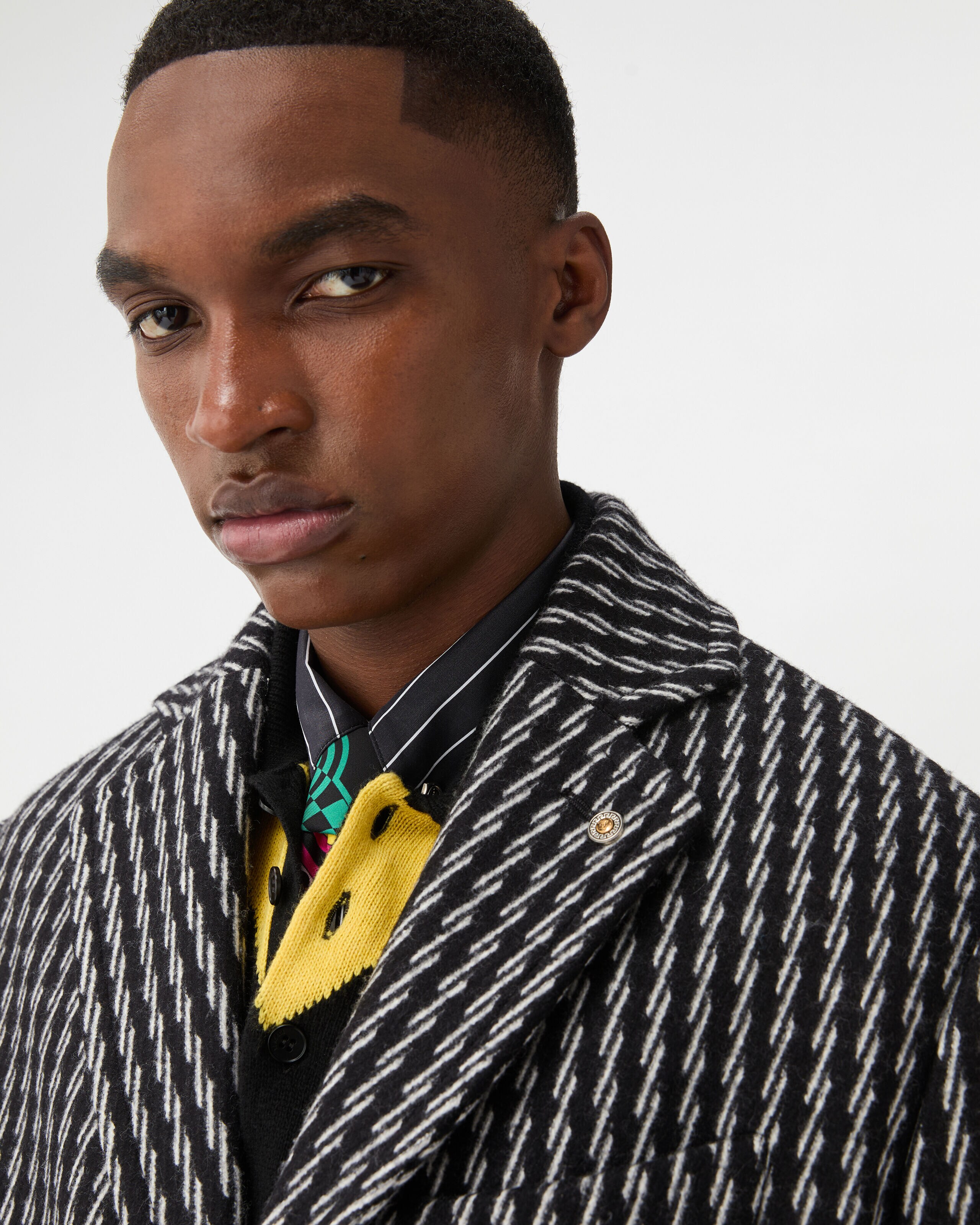 Jacquard Wool & Cashmere Coat Gray | VERSACE US