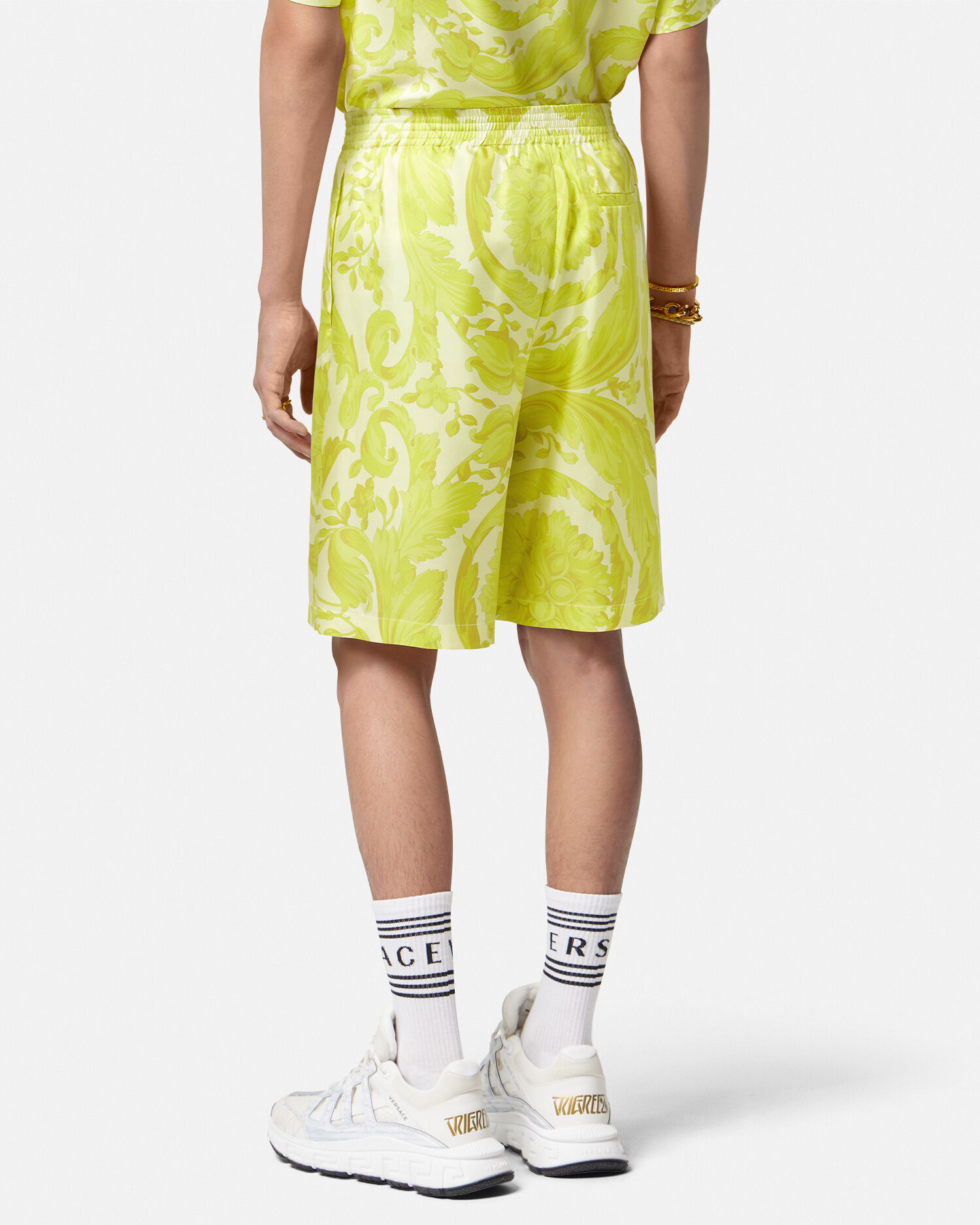 Barocco Silk Shorts Yellow Print VERSACE