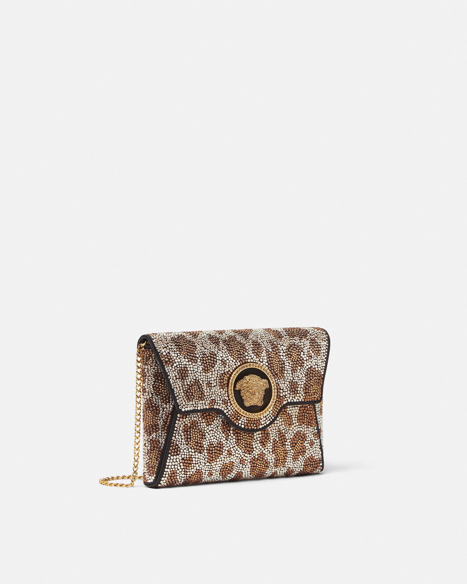 Pochette con cristalli Leopard La Medusa Nero Oro VERSACE IT