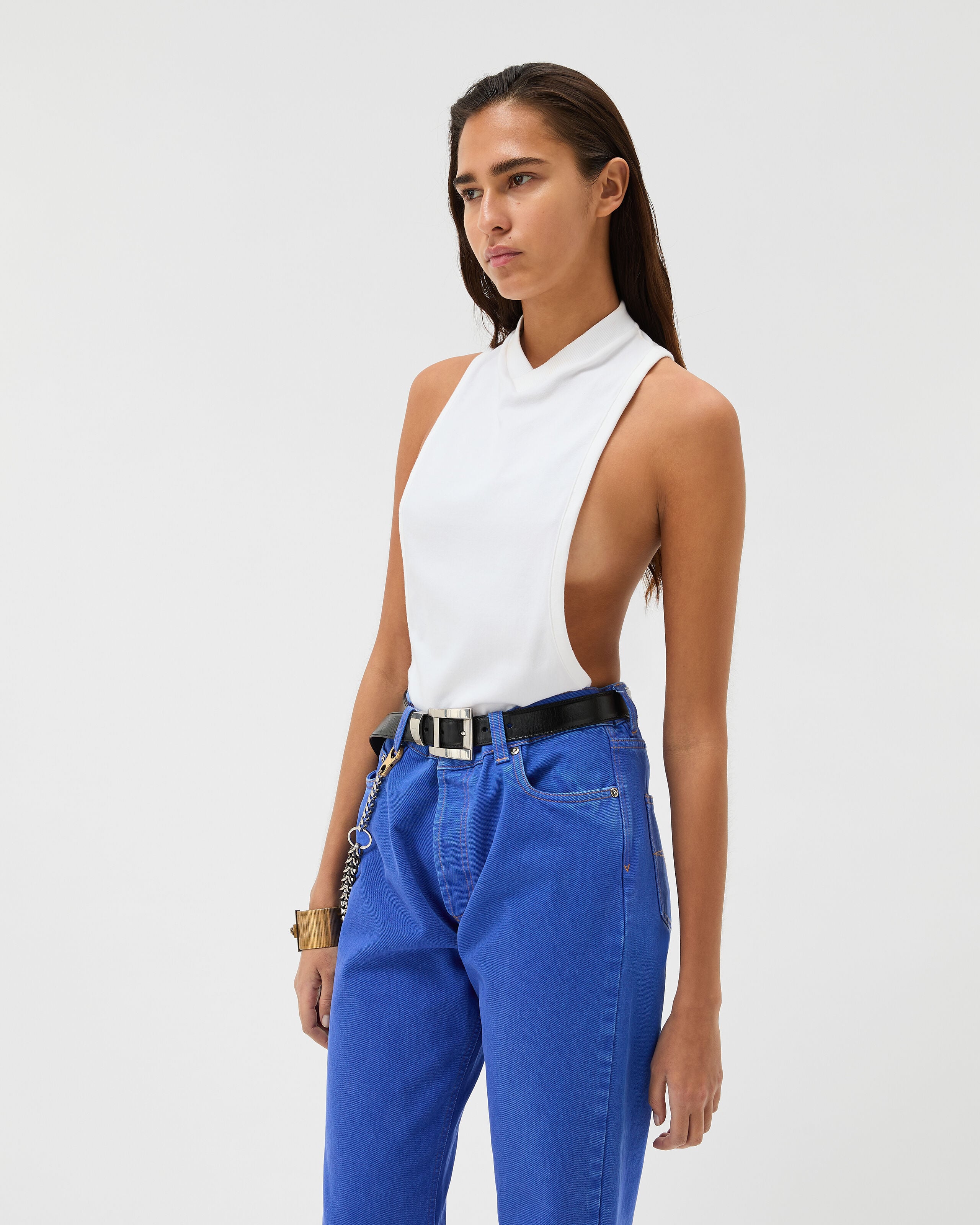 Embroidered Stretch Cotton-Jersey Tank Top White | VERSACE US