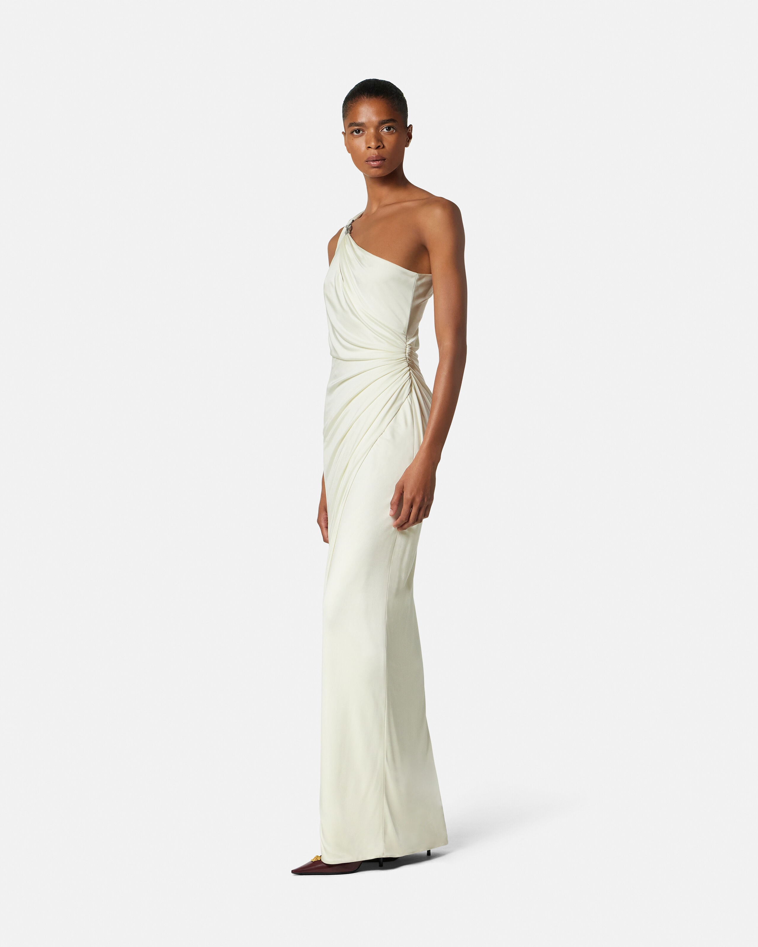 Viscose-Jersey Draped Gown White | VERSACE US