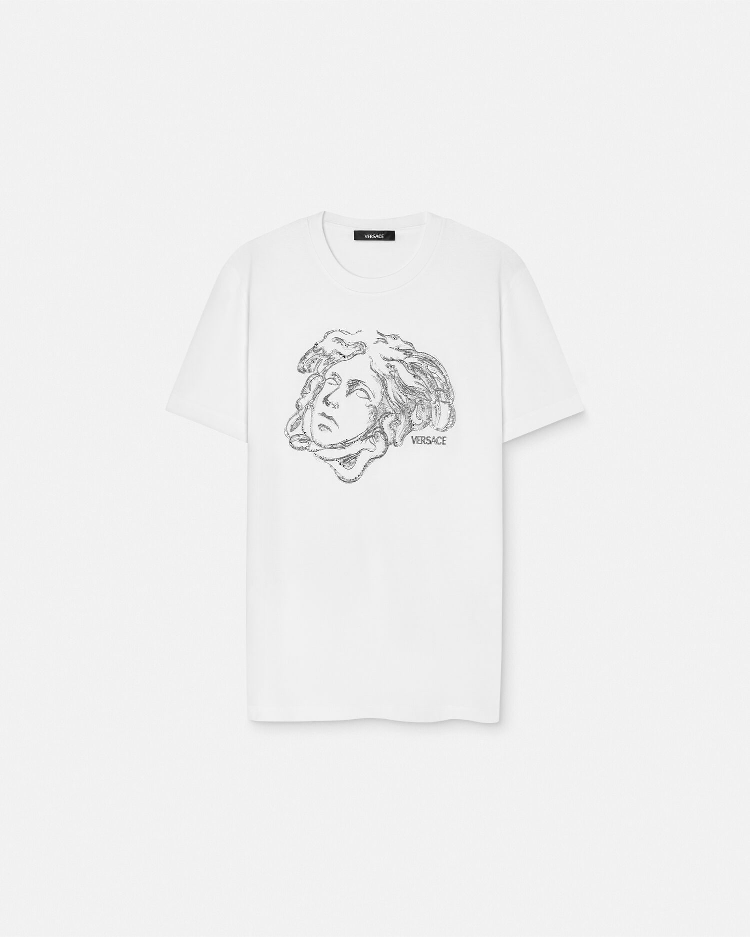 Embroidered Cotton-Jersey T-Shirt White | VERSACE