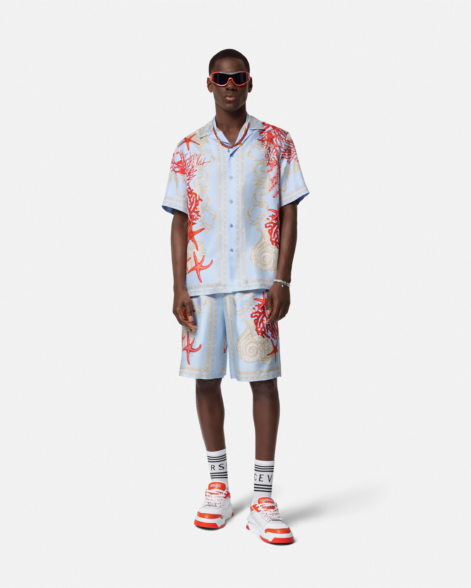 Barocco Sea Silk Shirt Blue Print VERSACE