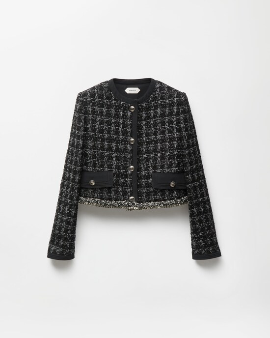 Embellished Tweed Jacket Black+Gray 1