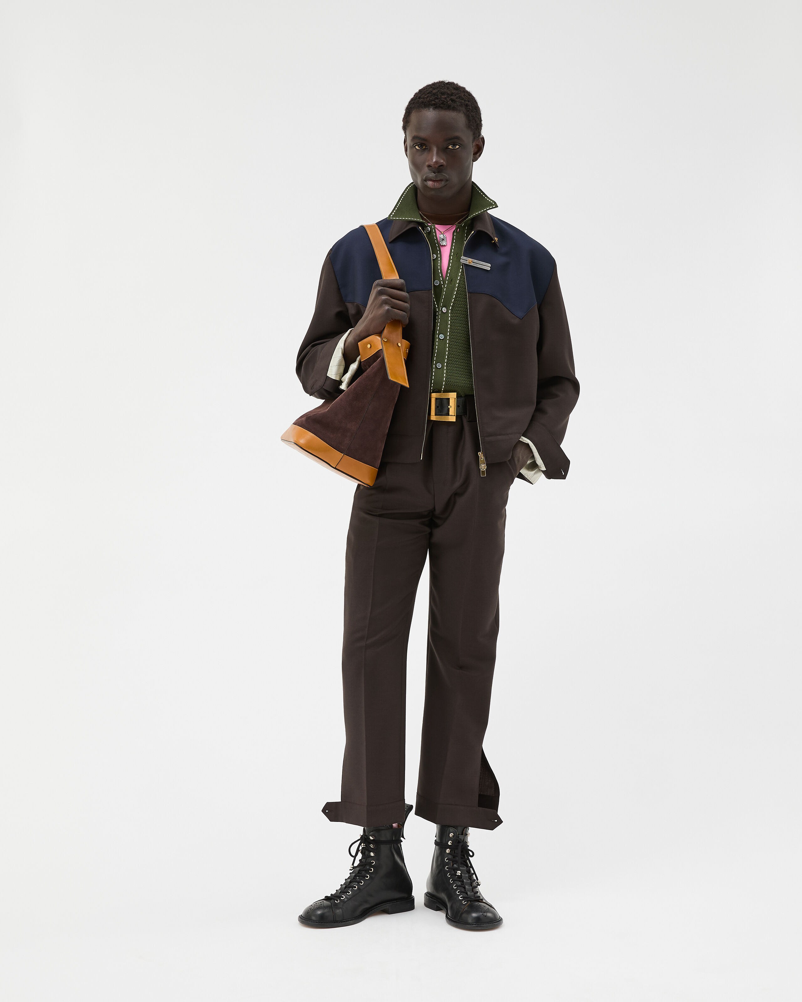 Wool-Mohair Zip Blouson Blue,Brown | VERSACE