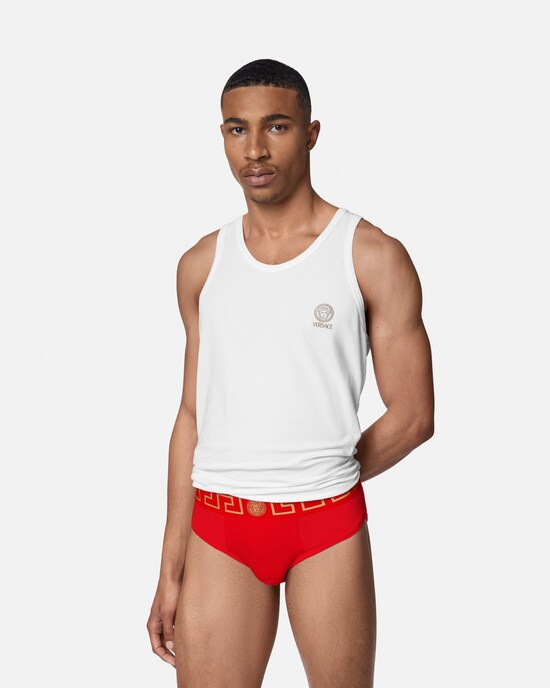 Versace Slip de bain en jersey de coton rouge 2