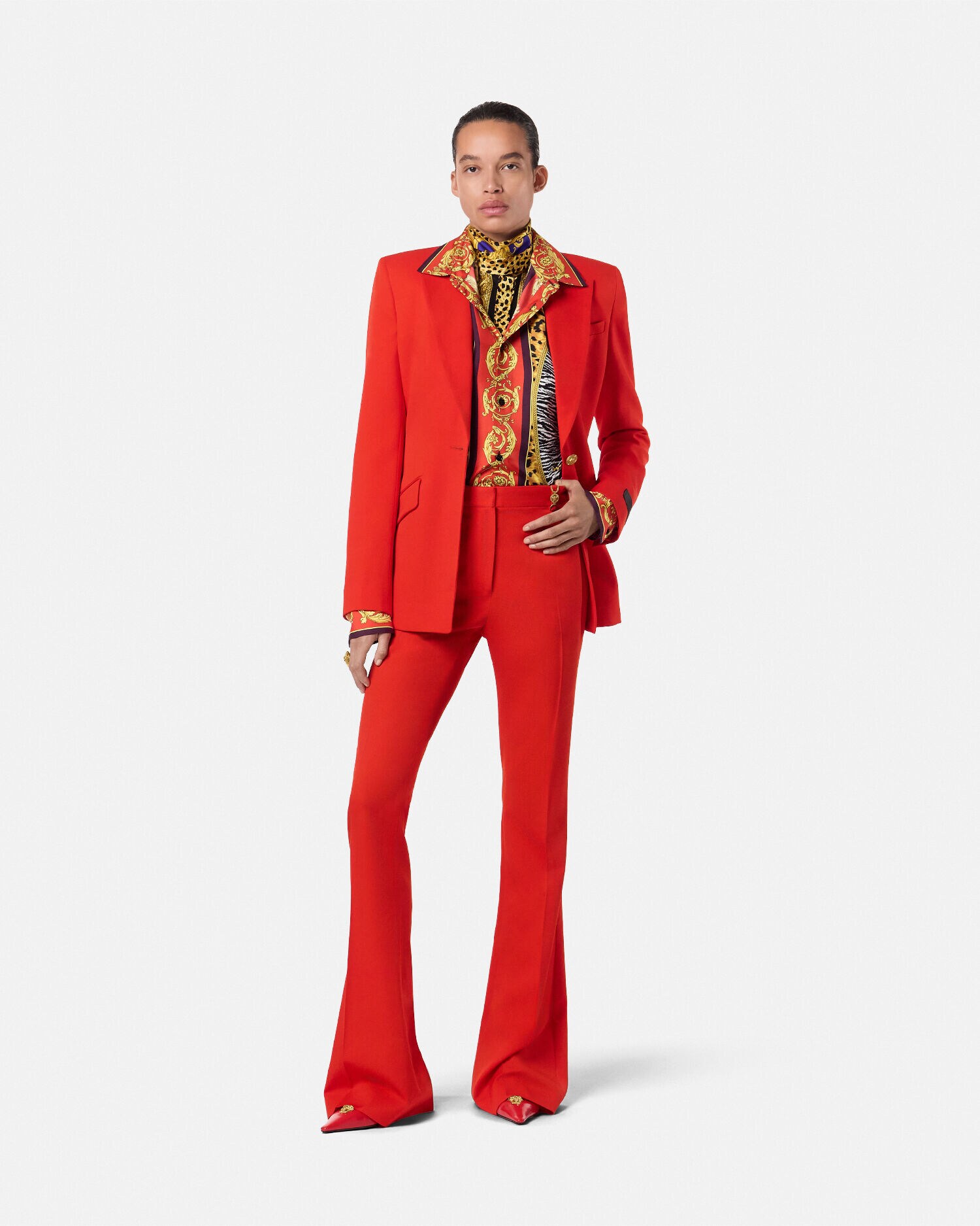 Wool Single-Breasted DV Blazer Red | VERSACE US