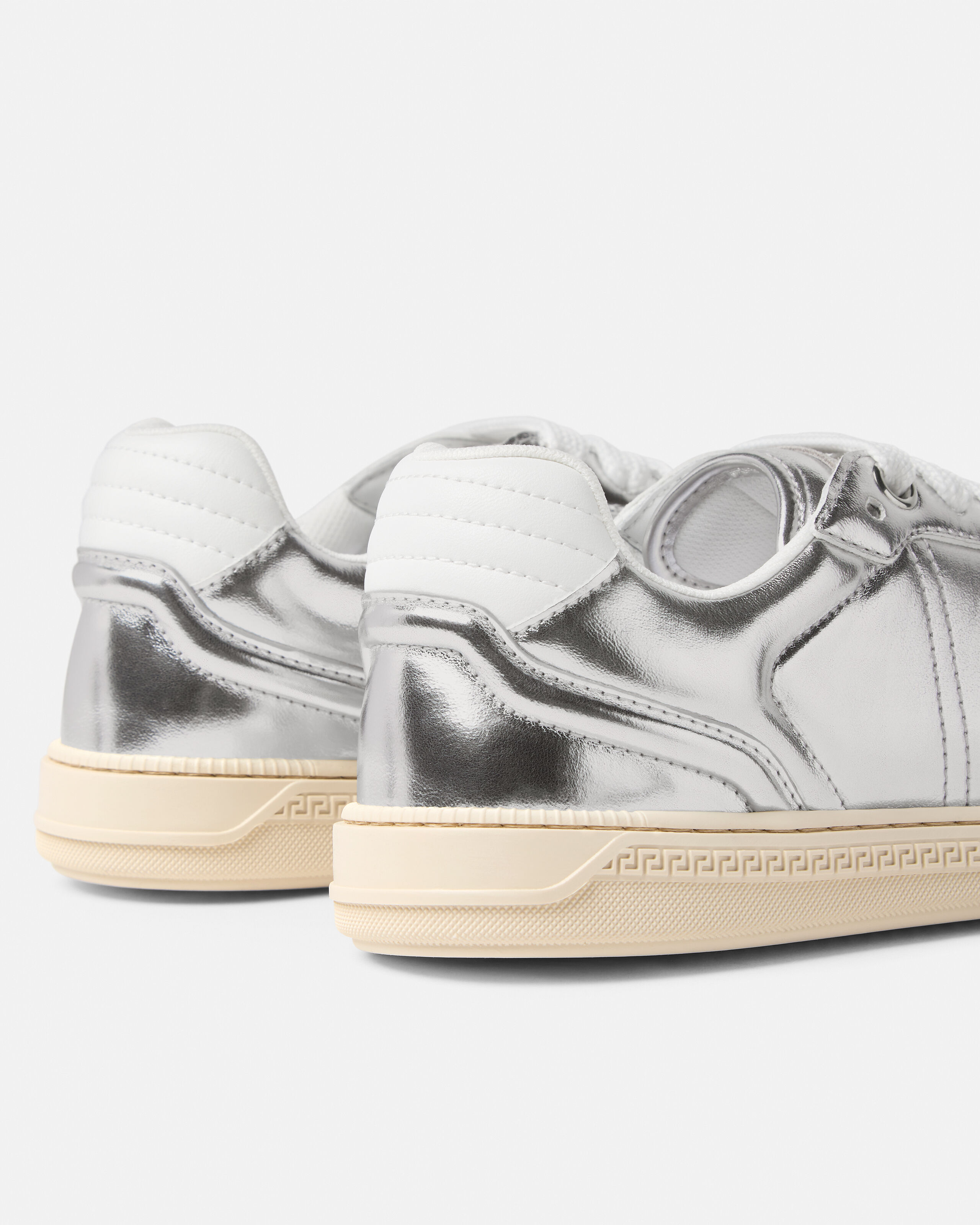 Greca Court Metallic Sneakers Silver | VERSACE US