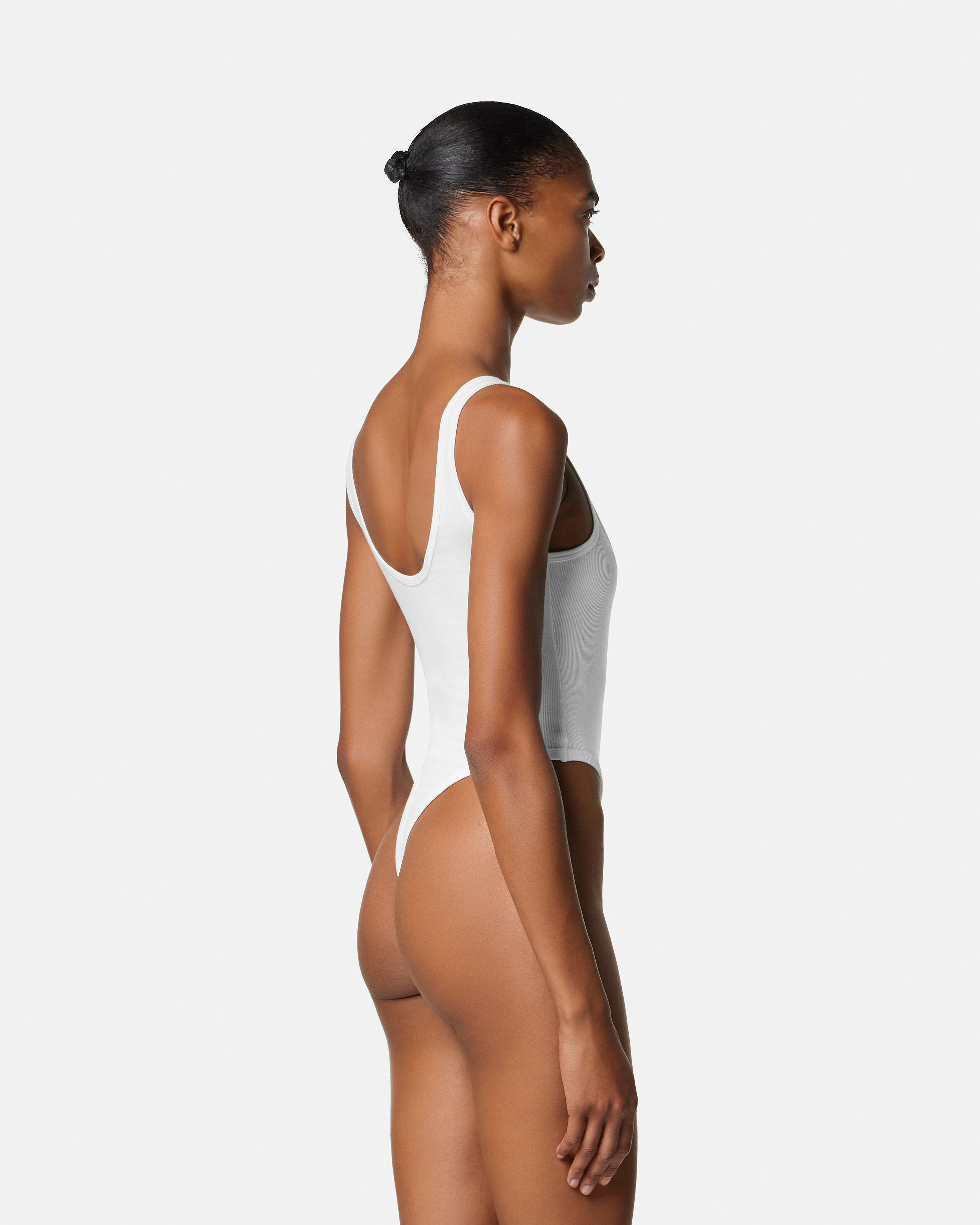 Embroidered Ribbed Cotton Bodysuit White | VERSACE