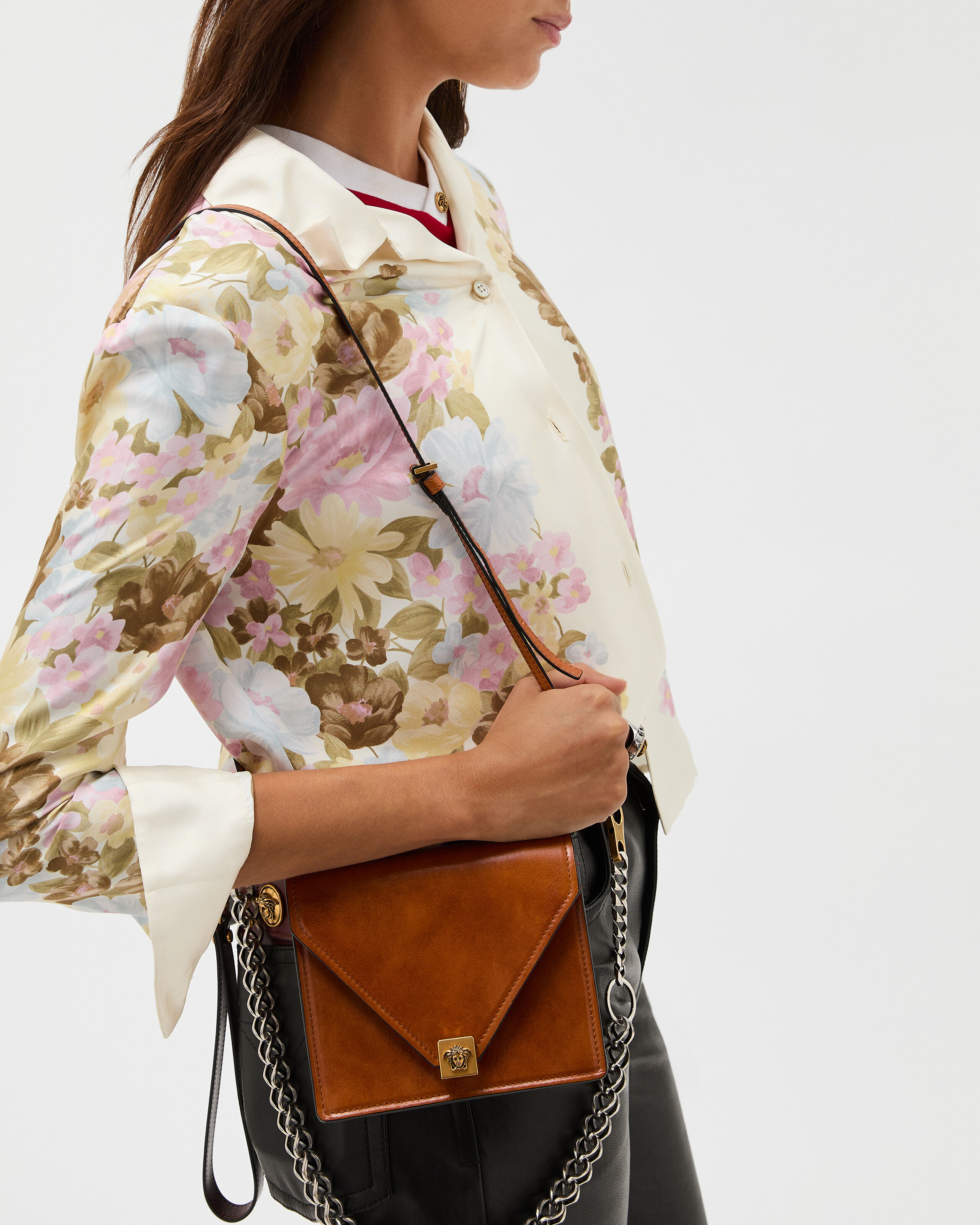 Severine Leather Mini Bag Brown | VERSACE US