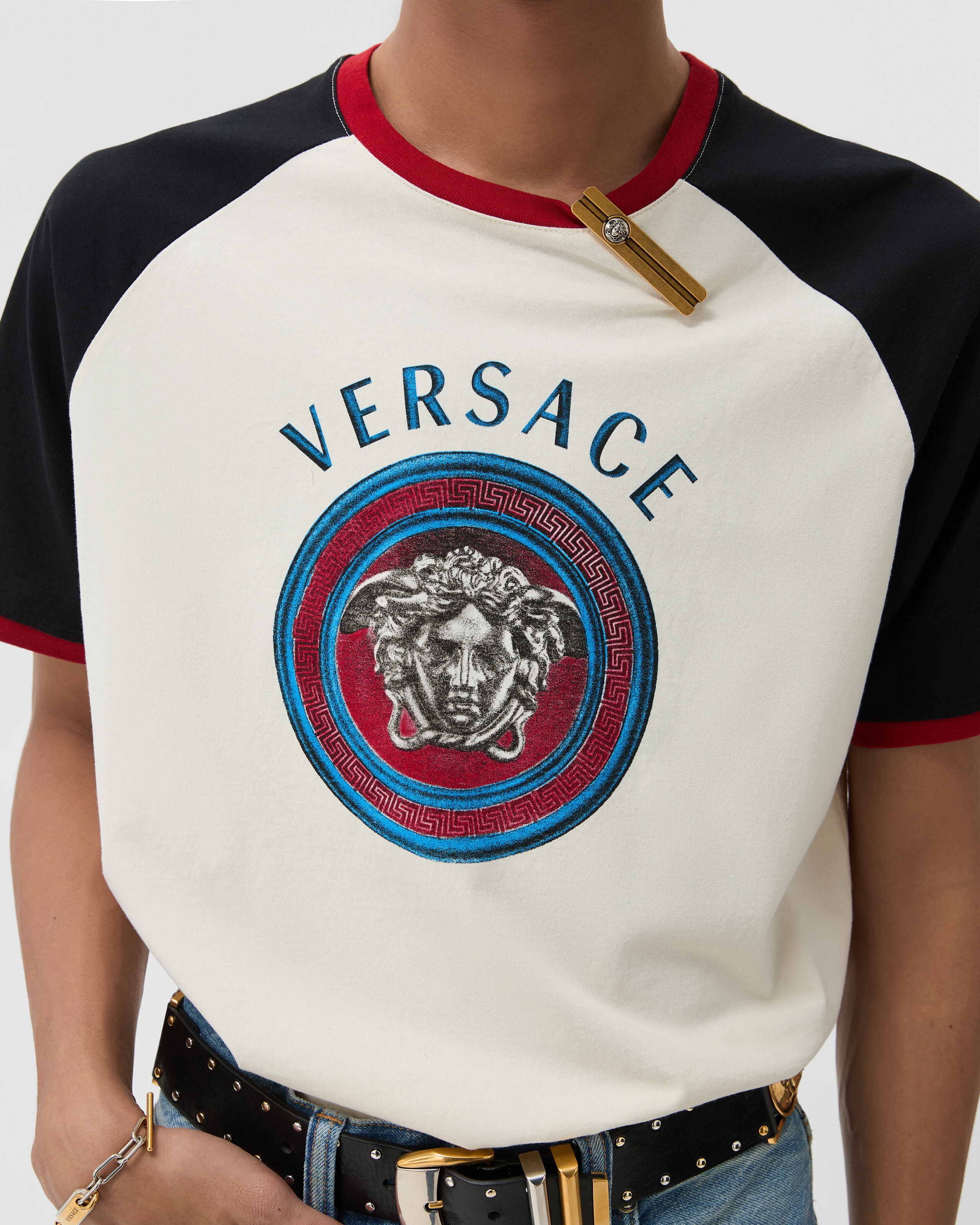 Printed Cotton Jersey Regular T-Shirt White | VERSACE US