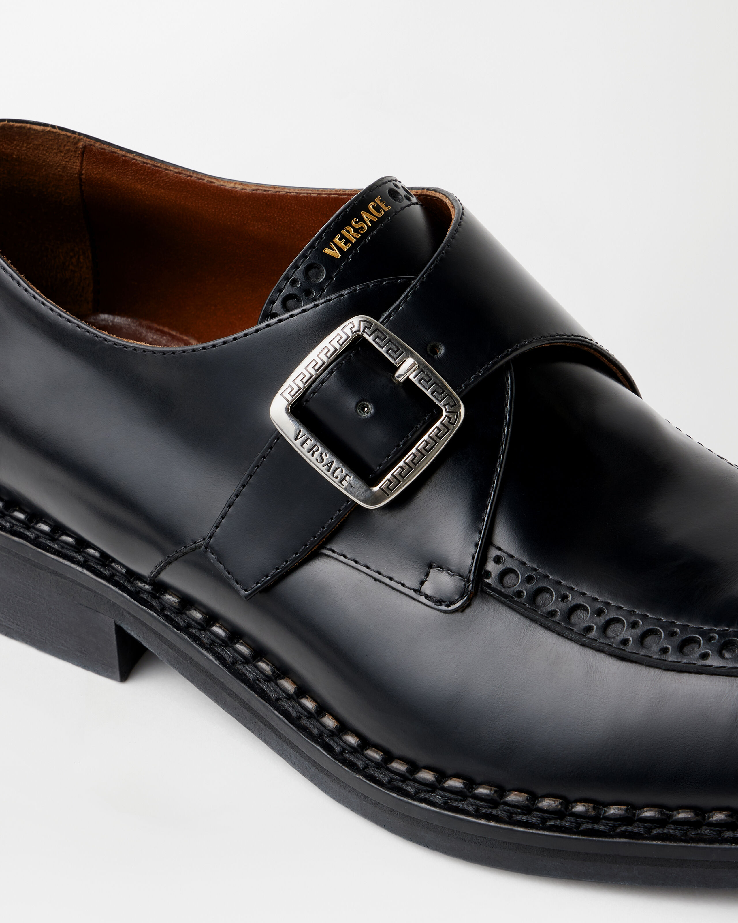 Primo Leather Monkstraps Black | VERSACE US