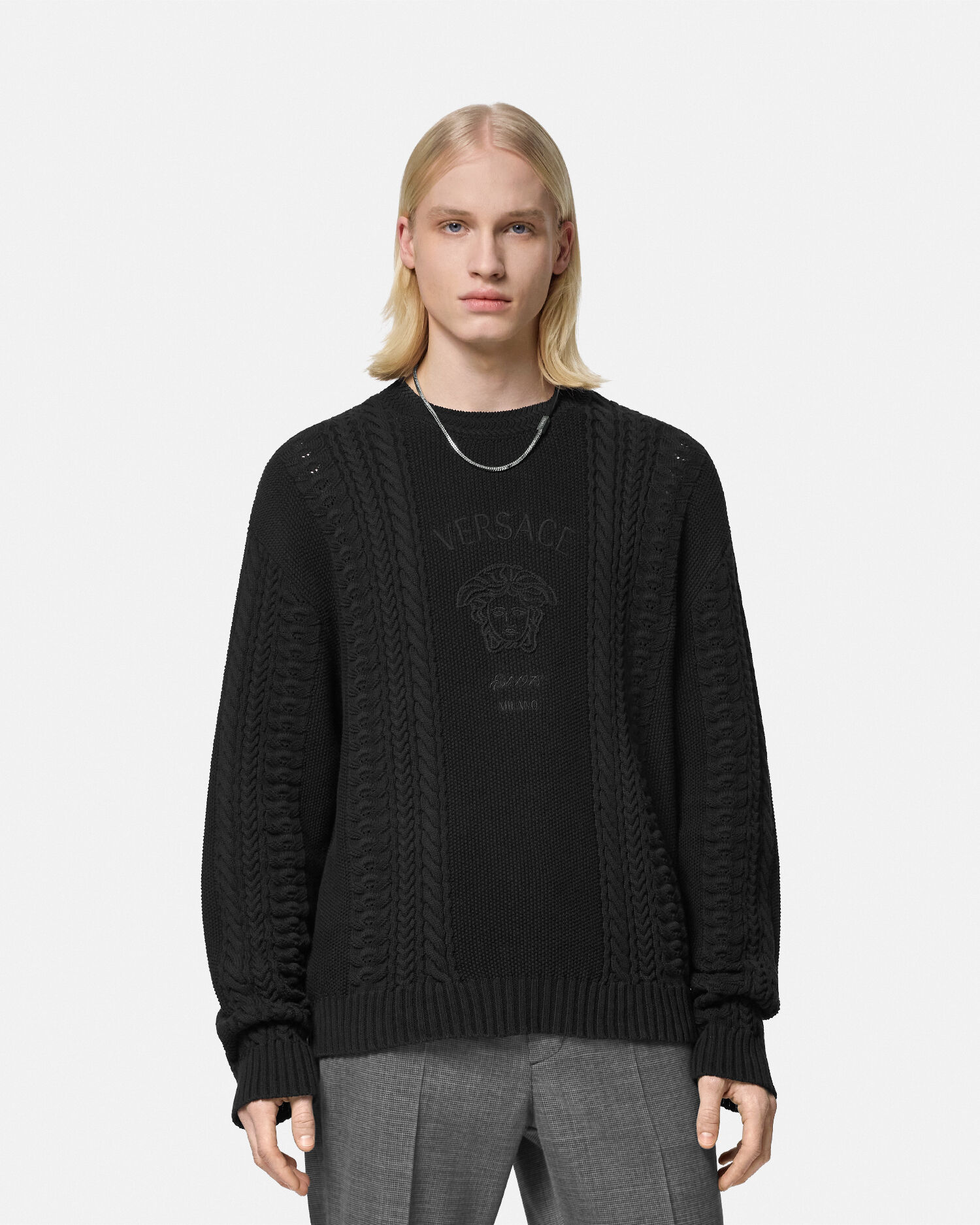 Medusa Milano Cable Knit Sweater Black VERSACE