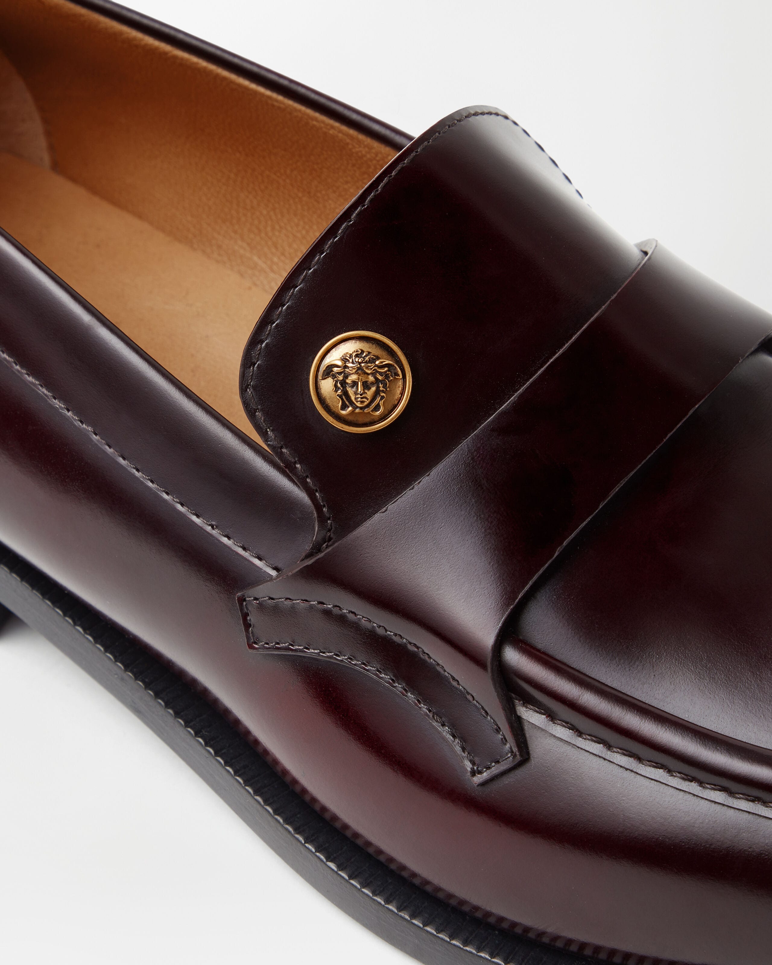 Manu Leather Loafers Brown | VERSACE US