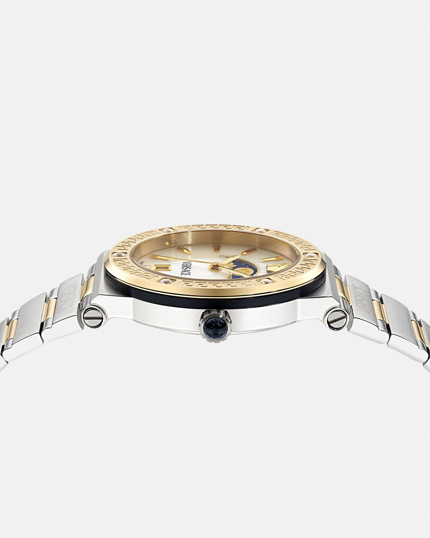 Greca Logo Moonphase Diamond Watch Gold,Silver | VERSACE US