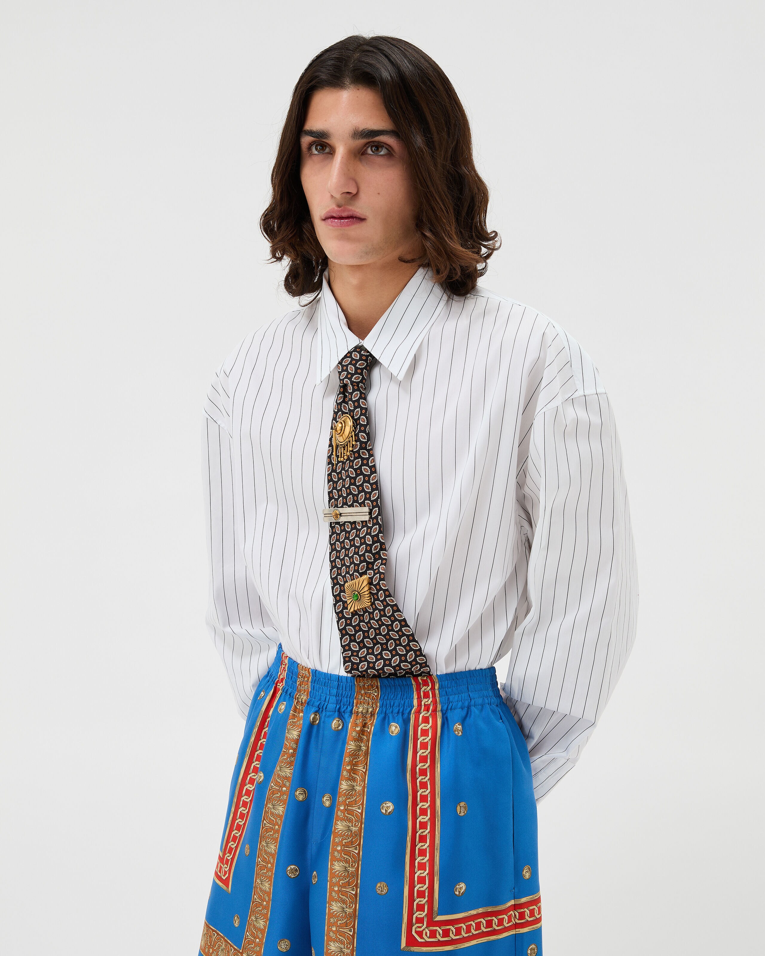 Striped Cotton-Poplin Loose Shirt White | VERSACE US