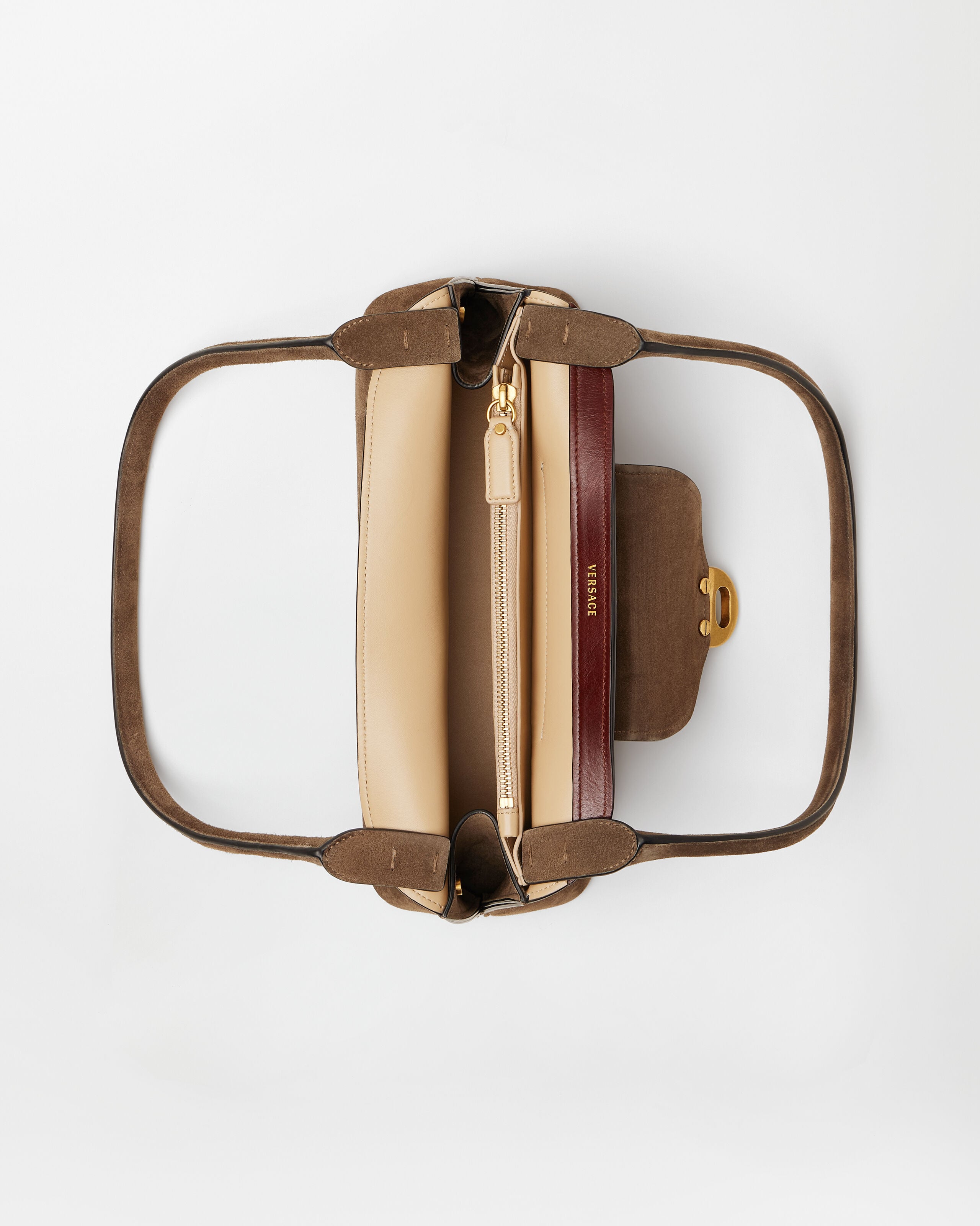 Vivian Small Suede East/West Shoulder Bag Brown | VERSACE US