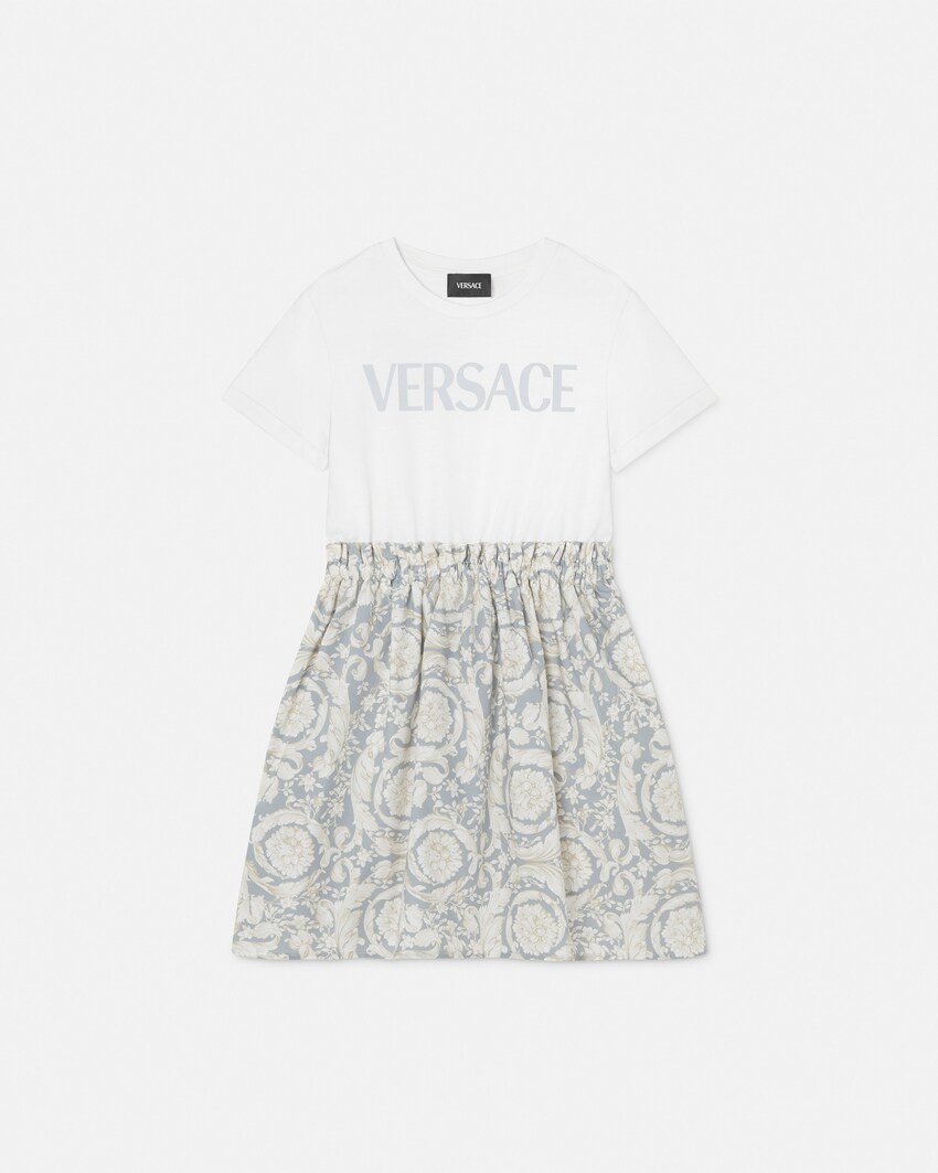 Kids Printed Cotton T-Shirt Dress White+Print 1