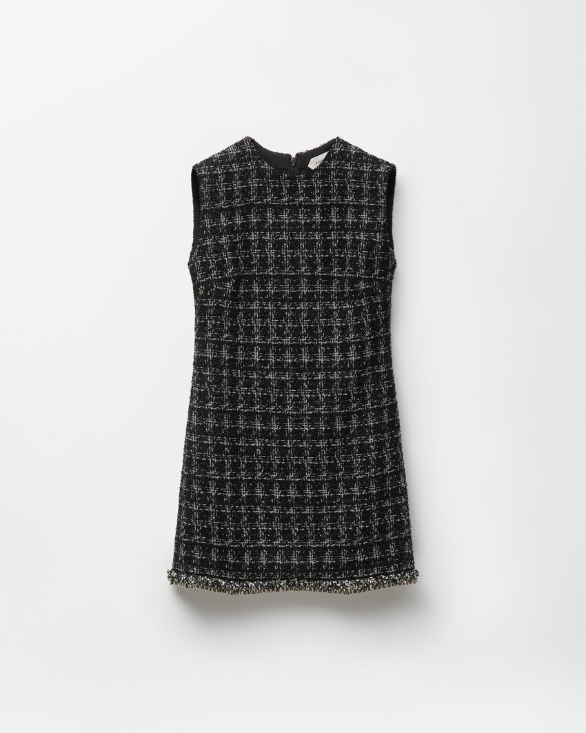 Embellished Tweed Mini Dress Black+Gray 1