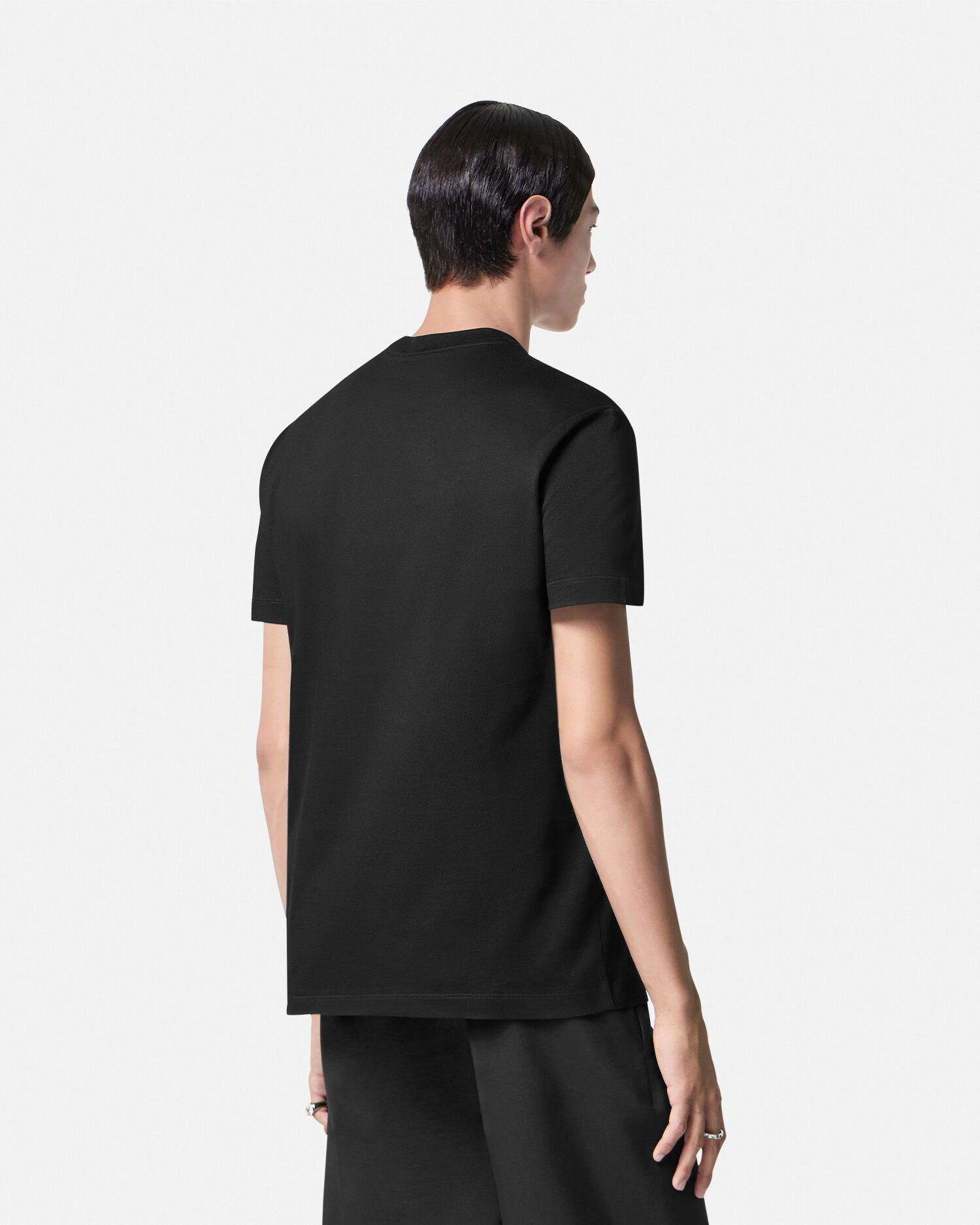 Printed Cotton-Jersey T-Shirt Black | VERSACE US