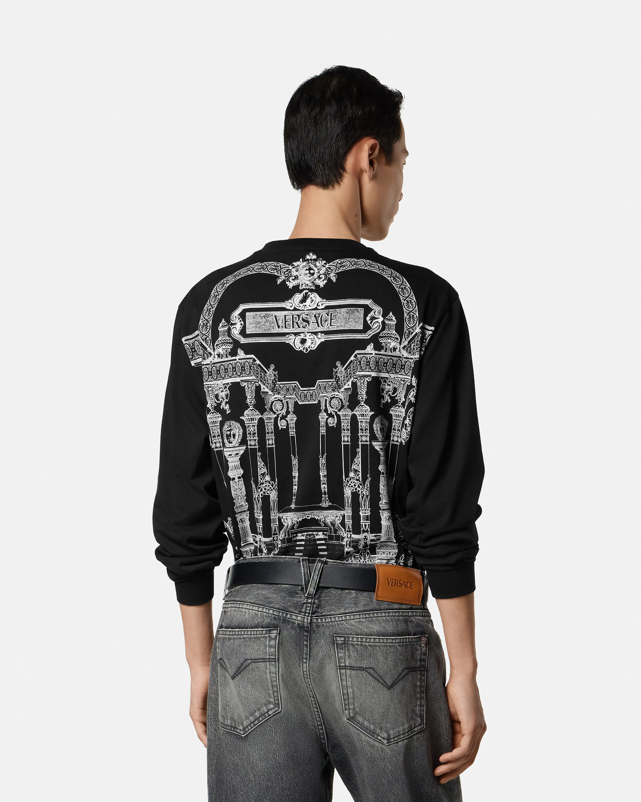 Printed Cotton-Jersey Regular T-Shirt Black | VERSACE ZA