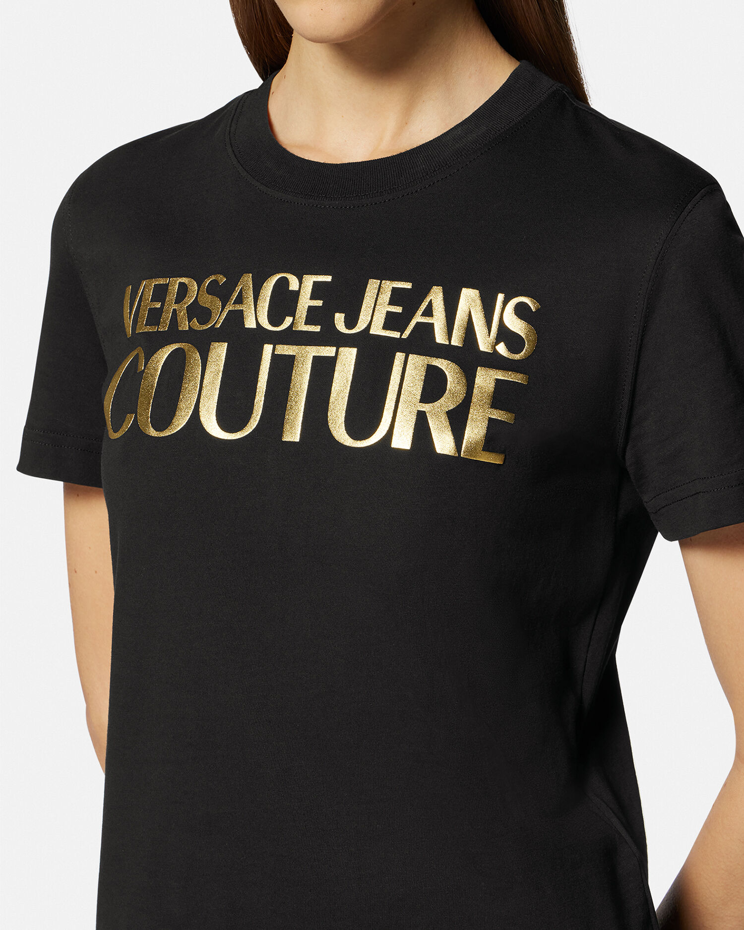 Versace jeans crew neck logo t shirt black on sale