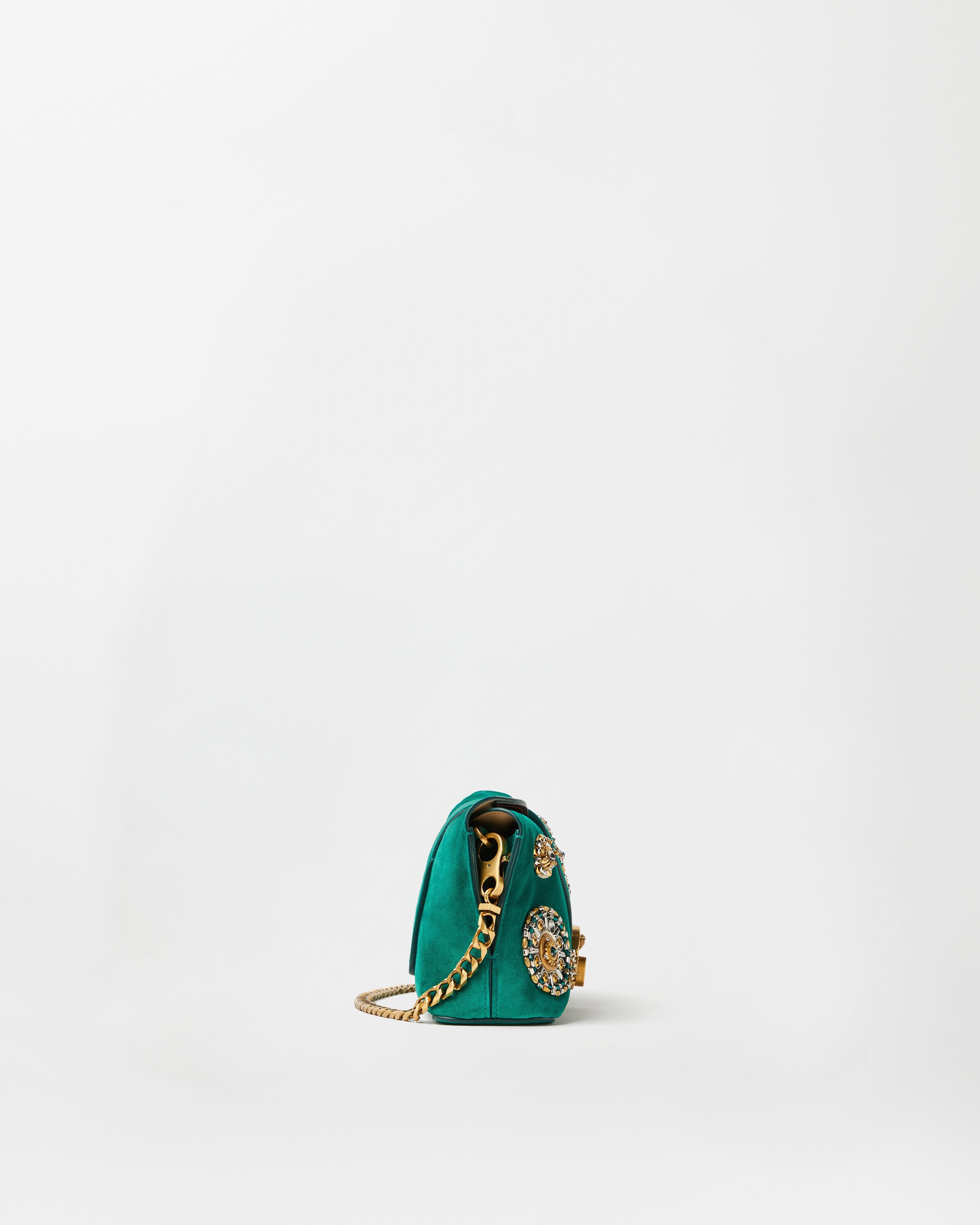 Vivian Embroidered Suede Clutch Green | VERSACE US
