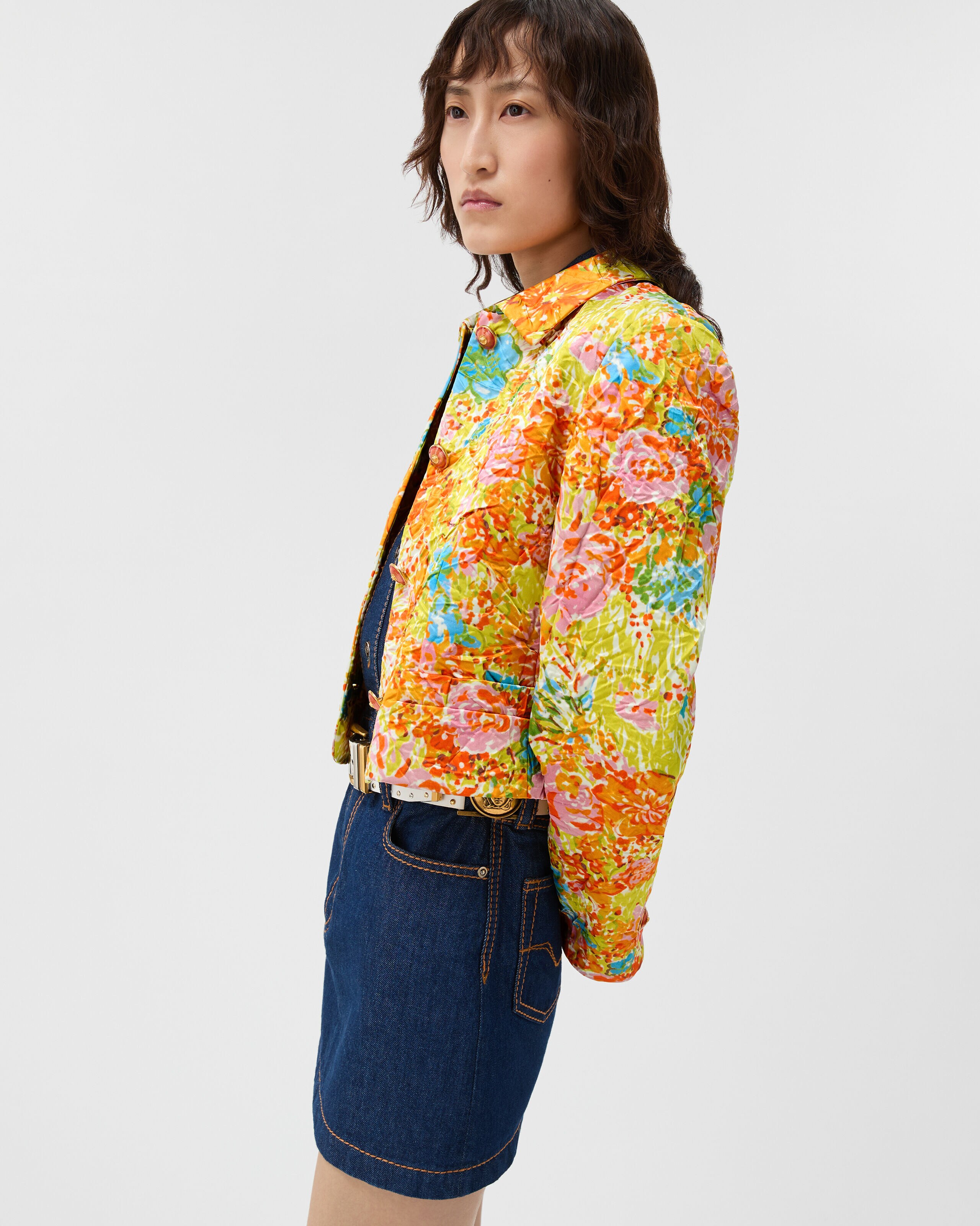 Printed Silk Duchesse Jacket Multicolor | VERSACE US