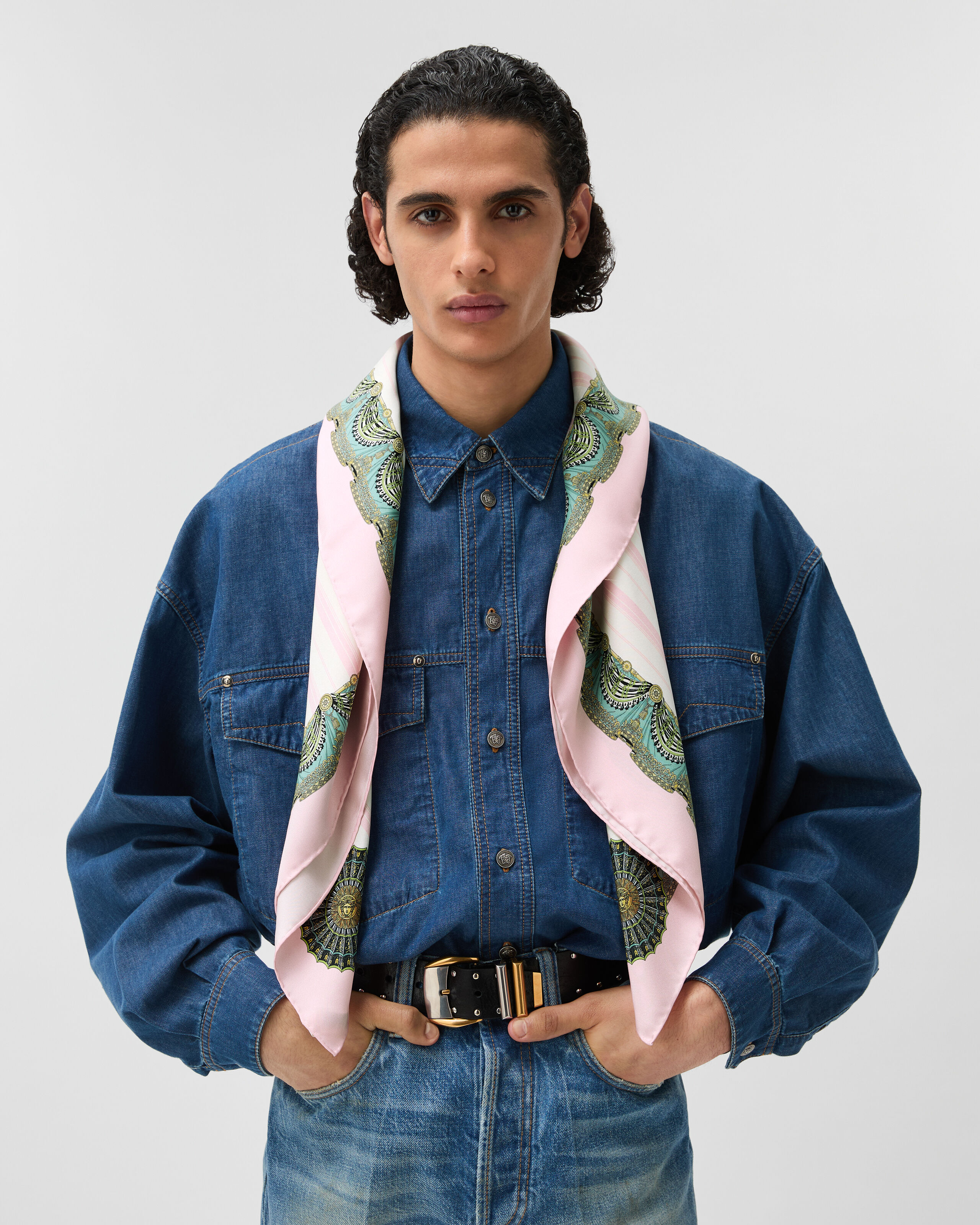Printed Silk Twill Scarf 90 cm Pink | VERSACE US