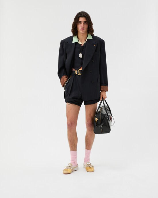 شورت رسمي من الصوف المقلم أزرق سماوي 2