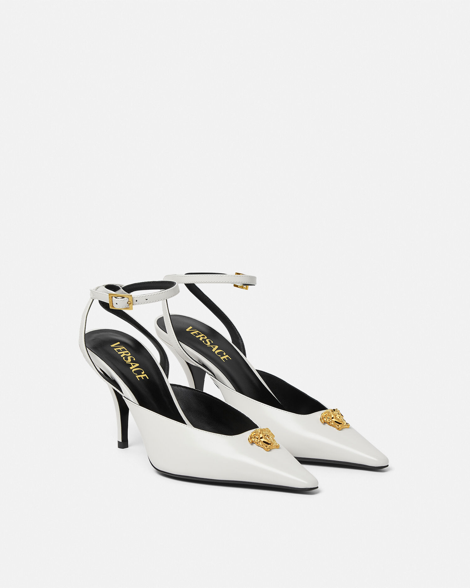La Medusa Leather Slingbacks 85 mm White | VERSACE US