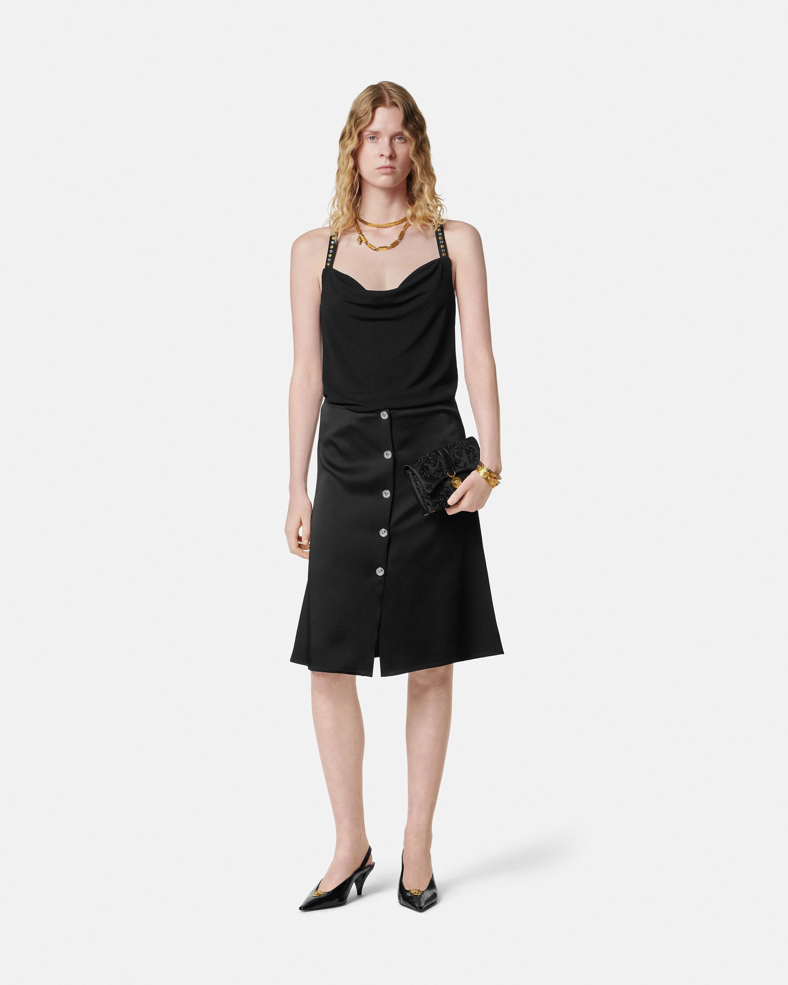 トップス Her praha Slash and ribbon top Stretch Crêpe Jersey Gathered Top Black | VERSACE US