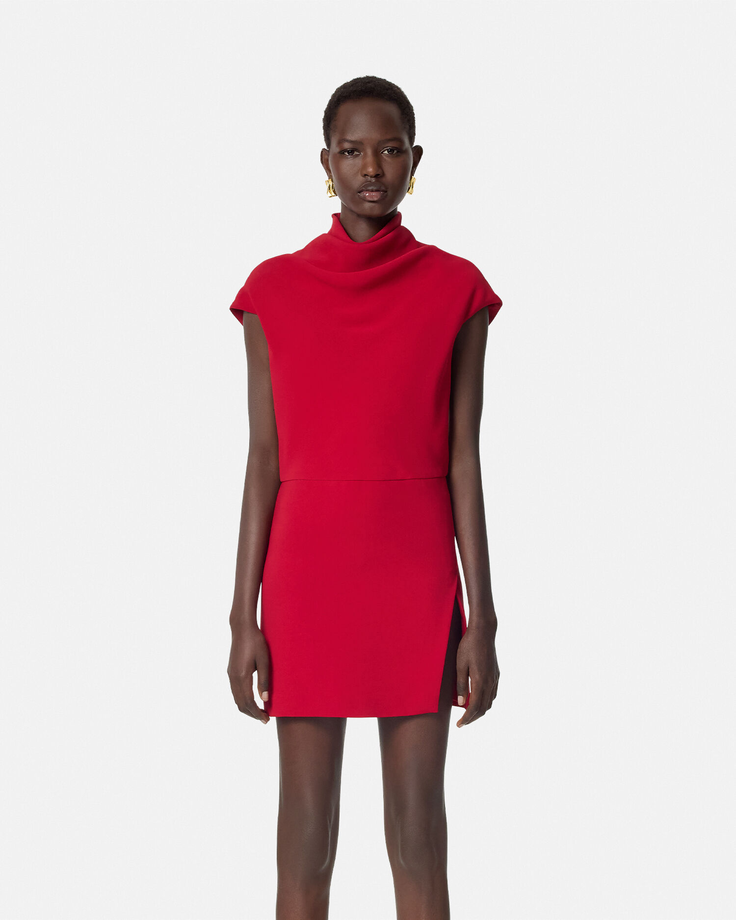 Cady Draped Neck Slit Mini Dress Red VERSACE US