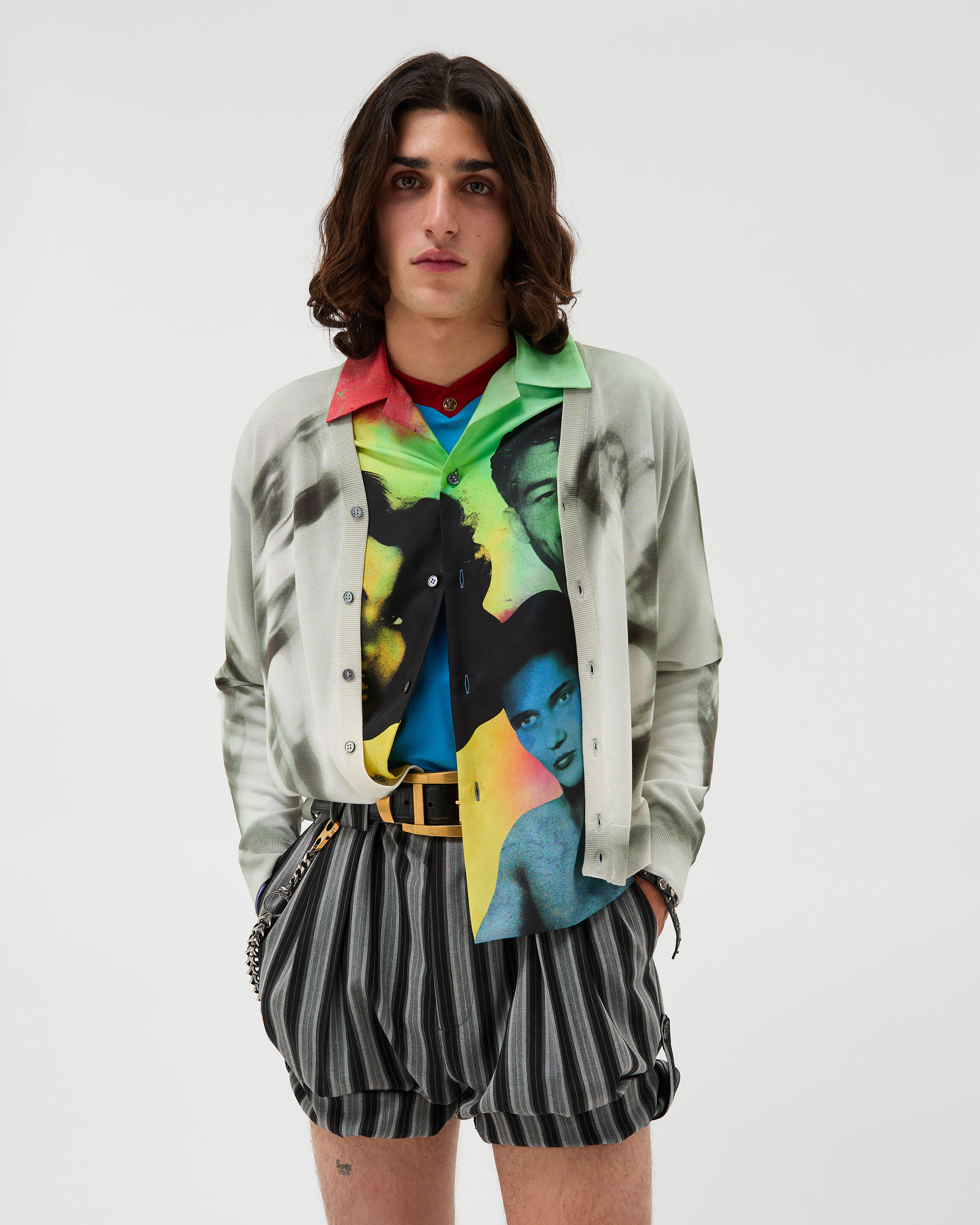 Printed Silk Knit Cardigan Gray | VERSACE US