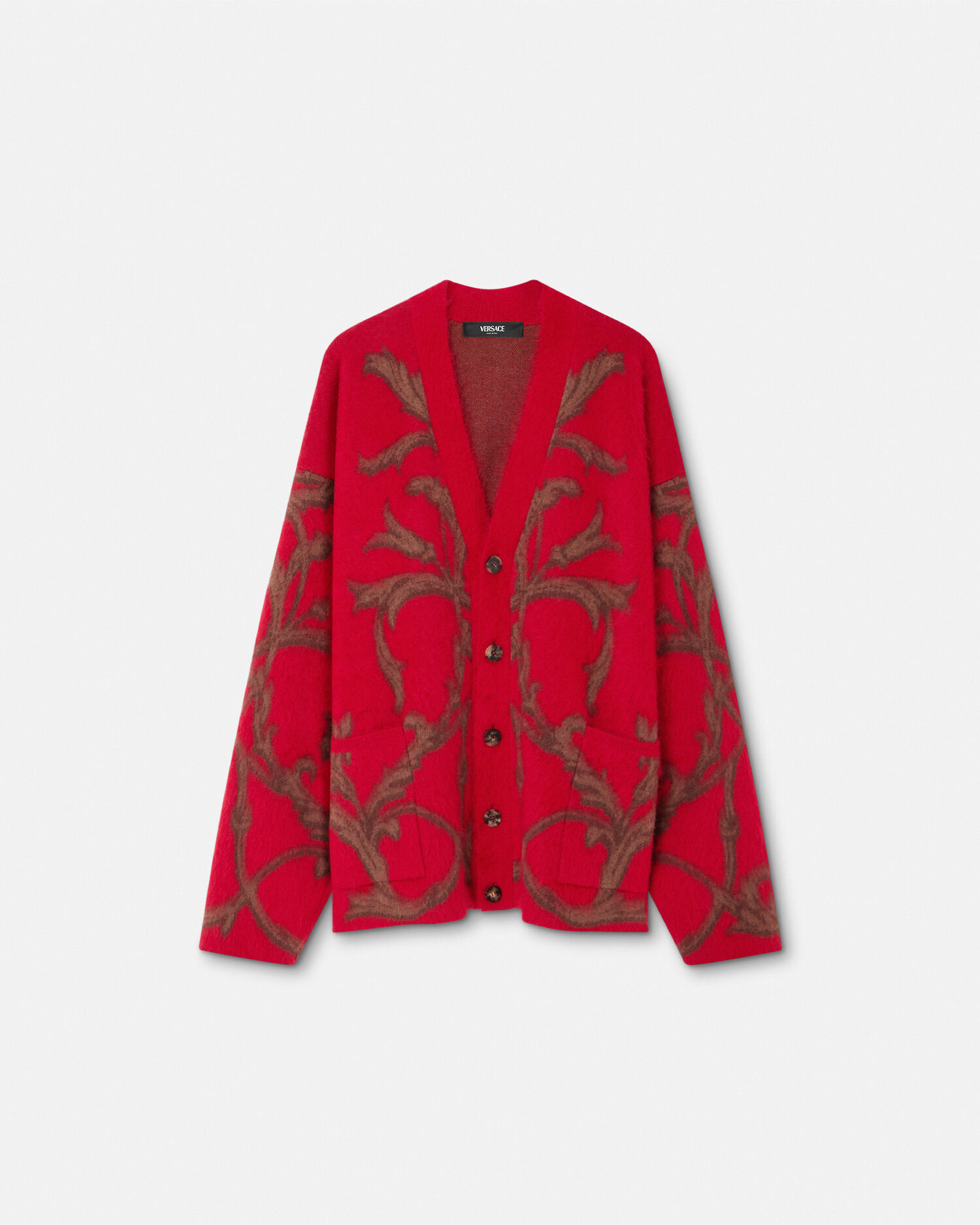 Acanthus Leaves Mohair Blend Cardigan Red VERSACE US