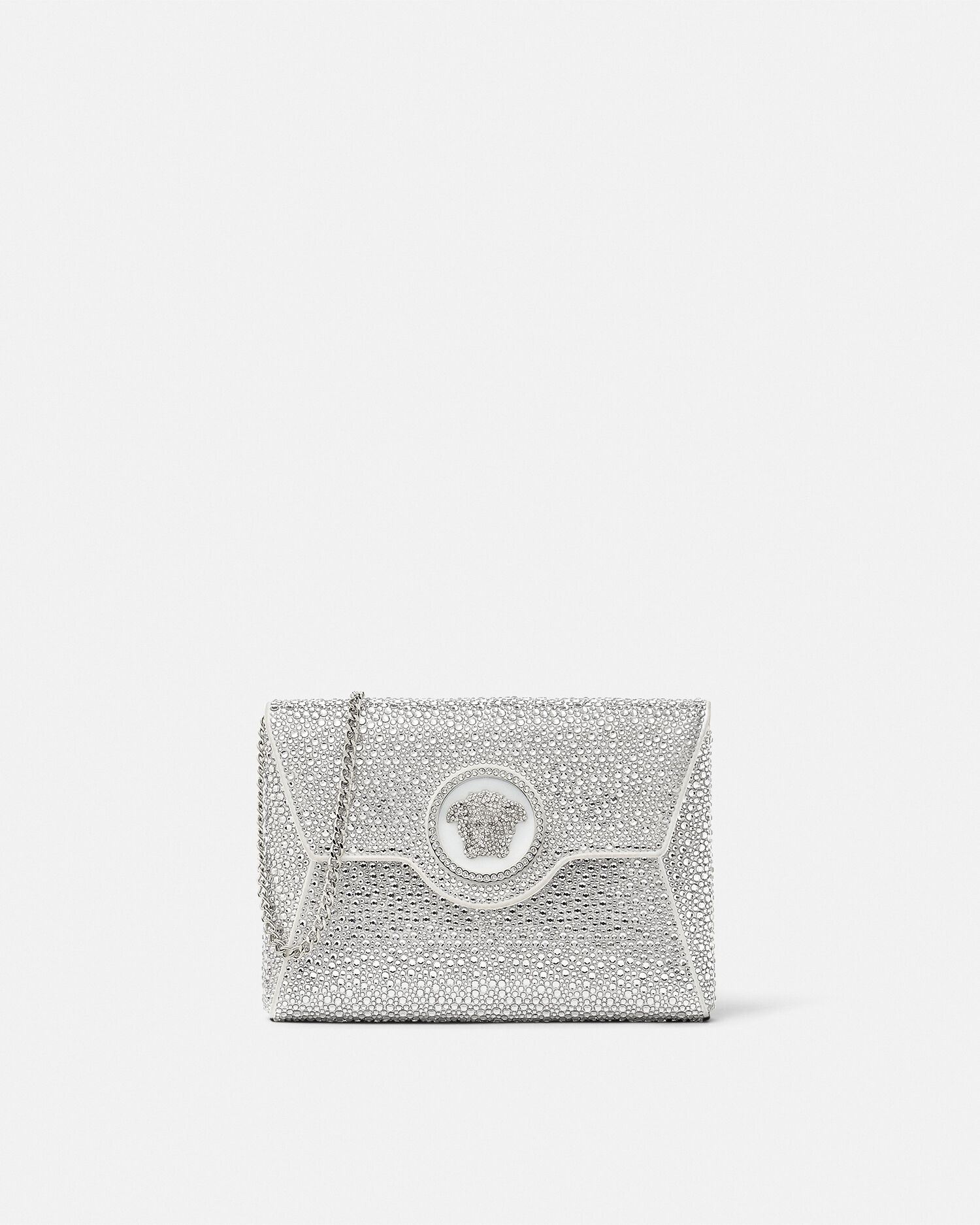 Crystal La Medusa Envelope Clutch White VERSACE