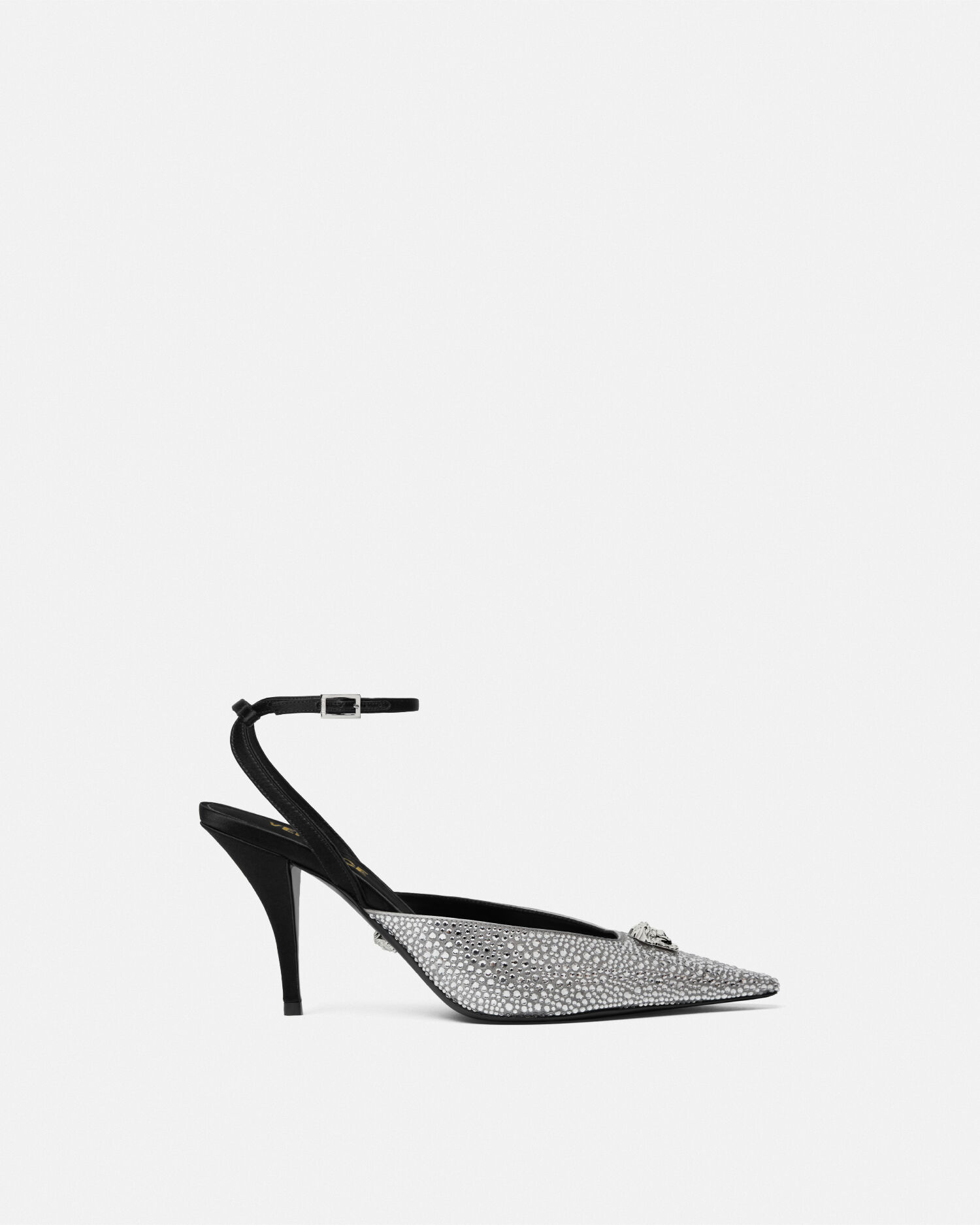 VERSACE ブラック セーフティーピン　スリングバッくパンプス Versace Safety Pin Medusa Patent Leather Slingback Pumps