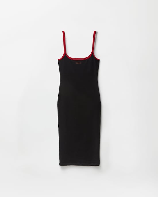 Embroidered Stretch Cotton-Jersey Midi Dress Black+Red 1