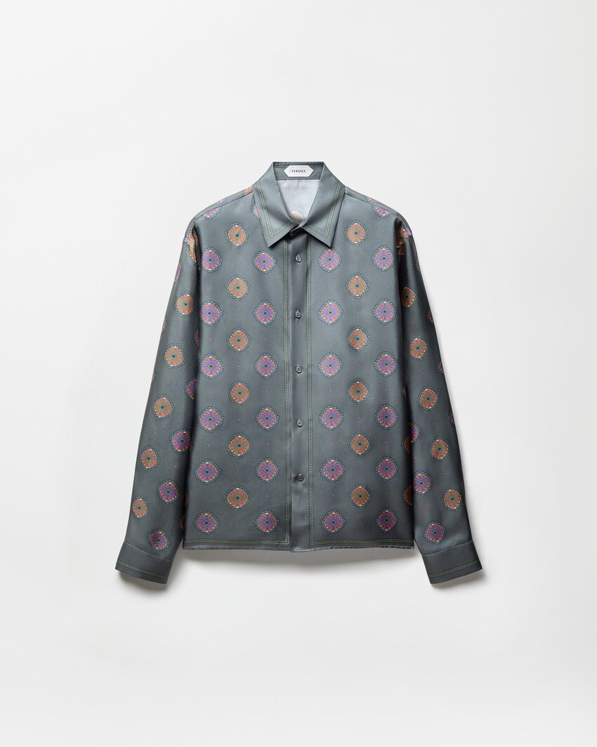 Printed Silk Twill Regular Shirt Gray+Print 1