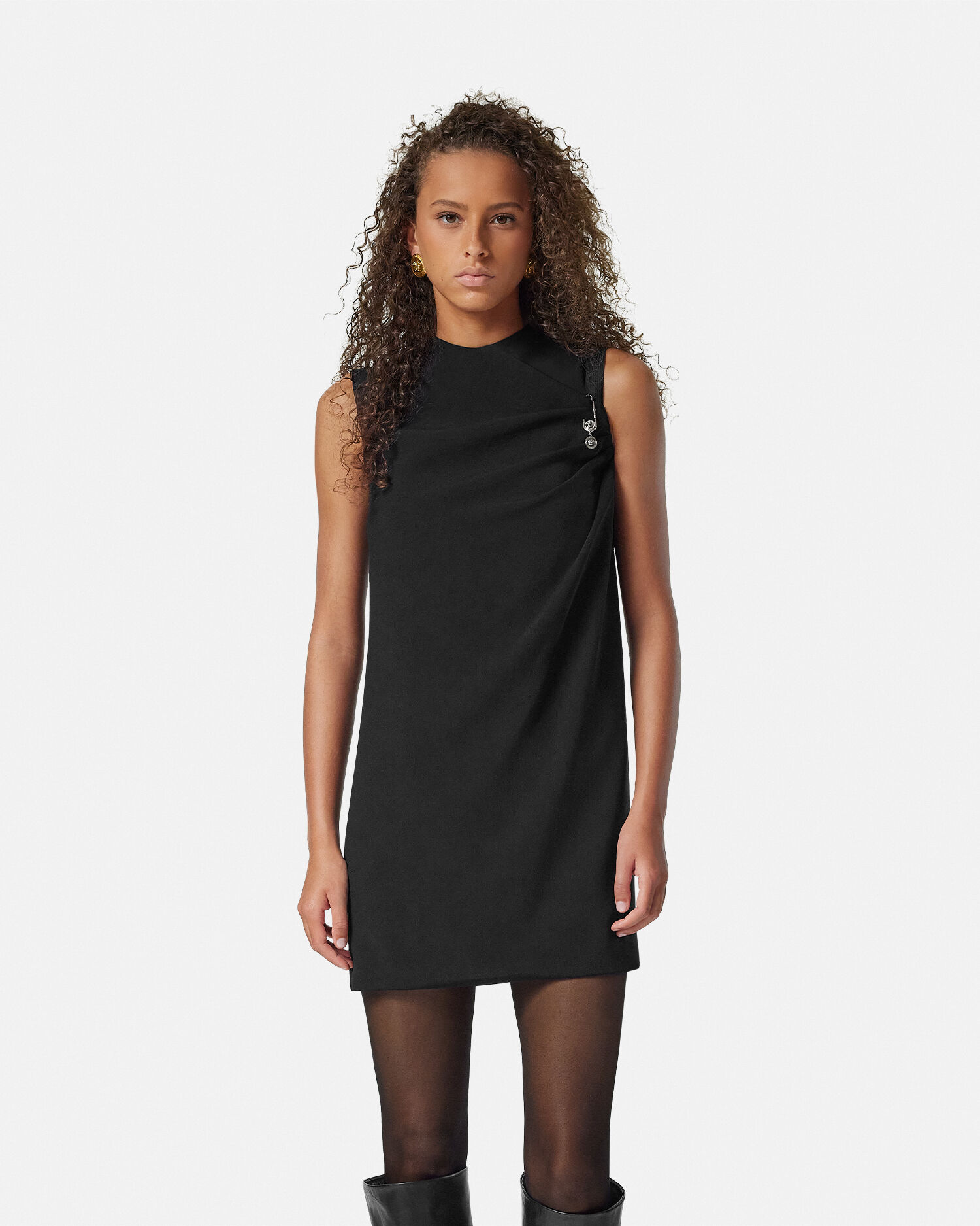 ワンピース Versace Satin Dress With Safety Pin 10186231A123691B000 Safety Pin Matte Satin Shirt Midi Dress | VERSACE